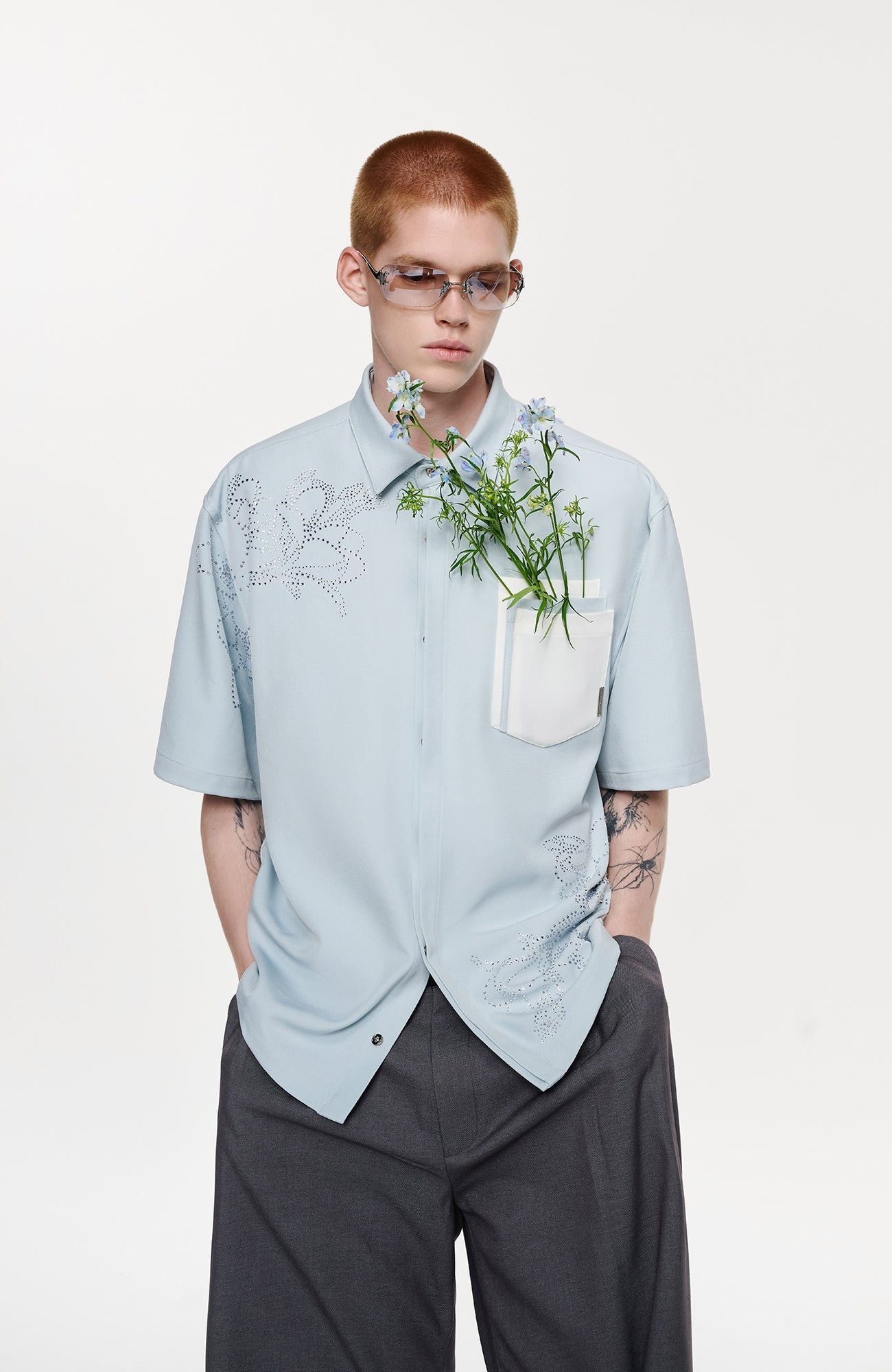 TIWILLTANG Floral Diamond Layered Pocket Half Shirt-Half shirt-S-Free Shipping Leatheretro