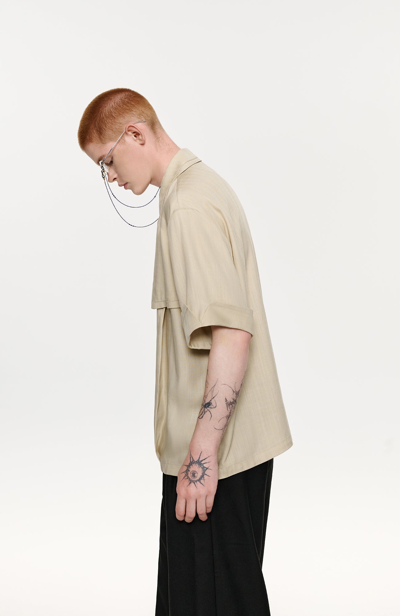 TIWILLTANG Layered Lapel Half Shirt-Half shirt-S-Khaki-Free Shipping Leatheretro