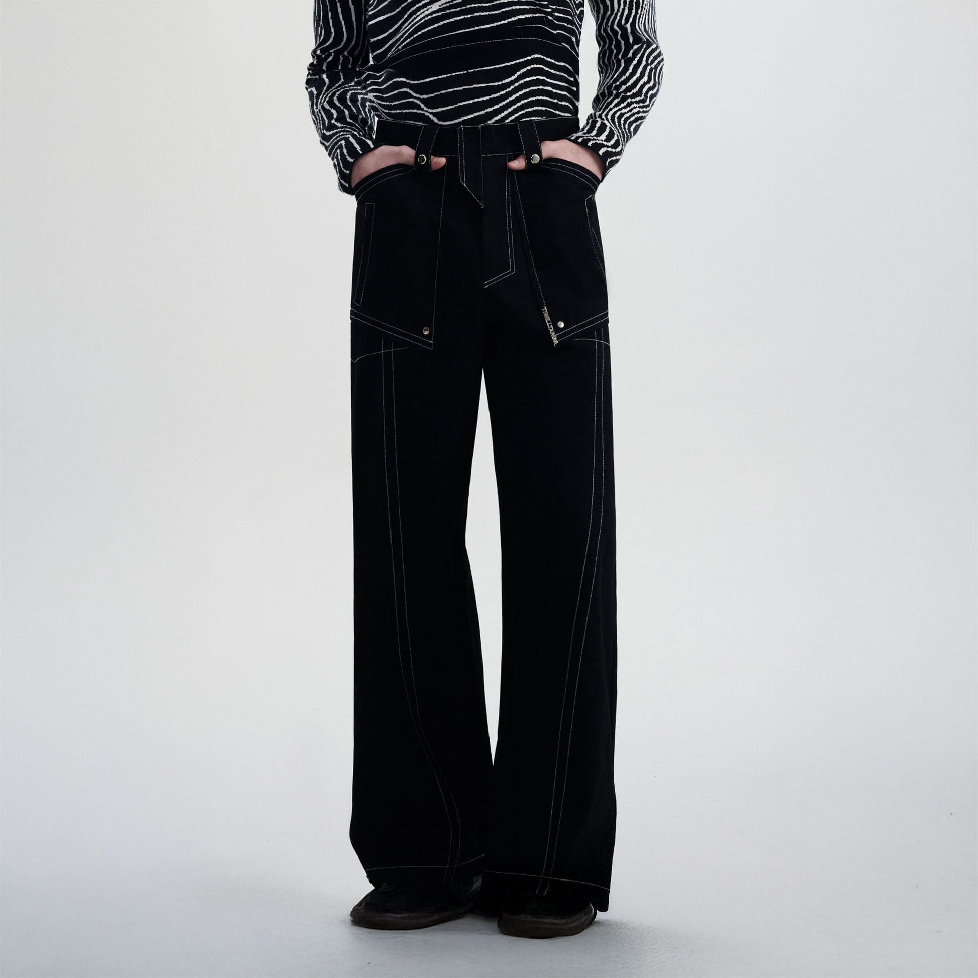 TIWILLTANG Contrast Stitched Straight-Leg Jeans-Jeans-S-Black-Free Shipping Leatheretro