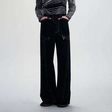 TIWILLTANG Contrast Stitched Straight-Leg Jeans-Jeans-S-Black-Free Shipping Leatheretro