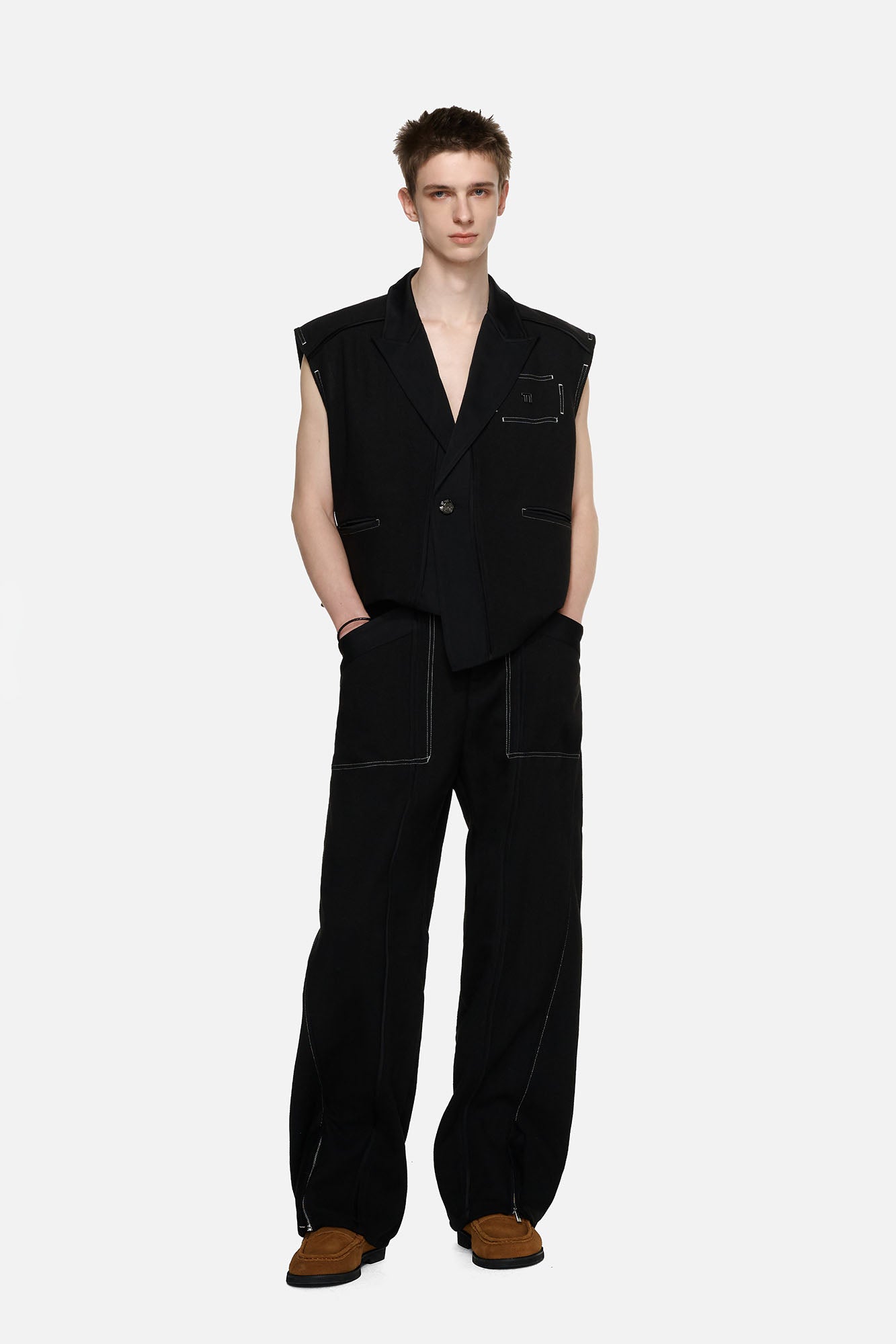 TIWILLTANG Asymmetrical Lapel Vest Black-Vest-S (Preorder)-Free Shipping Leatheretro