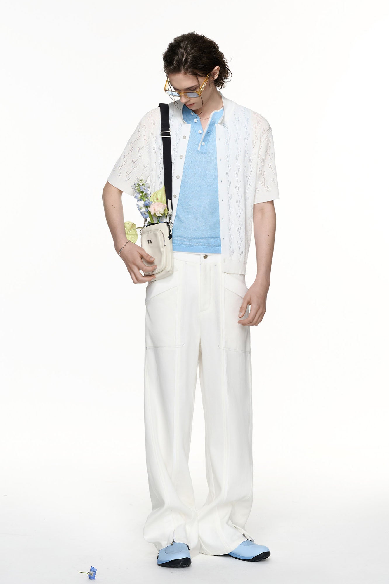 TIWILLTANG Pointelle Knit Polo Half Shirt-Half shirt-S-Free Shipping Leatheretro
