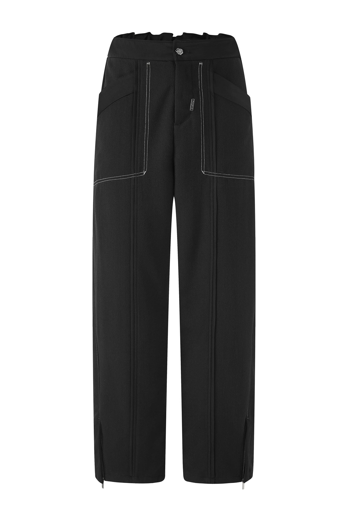 TIWILLTANG Paneled Zipper-Hem Wide-Leg Pants Black-Pants-S (Preorder)-Free Shipping Leatheretro