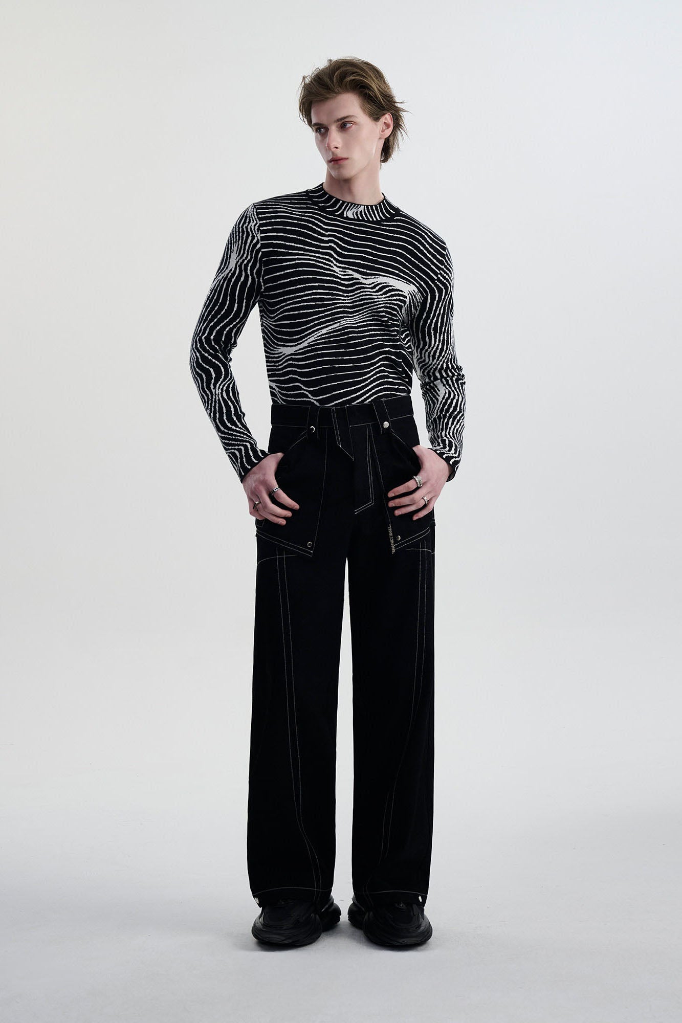 TIWILLTANG Contrast Stitched Straight-Leg Jeans-Jeans-S-Black-Free Shipping Leatheretro