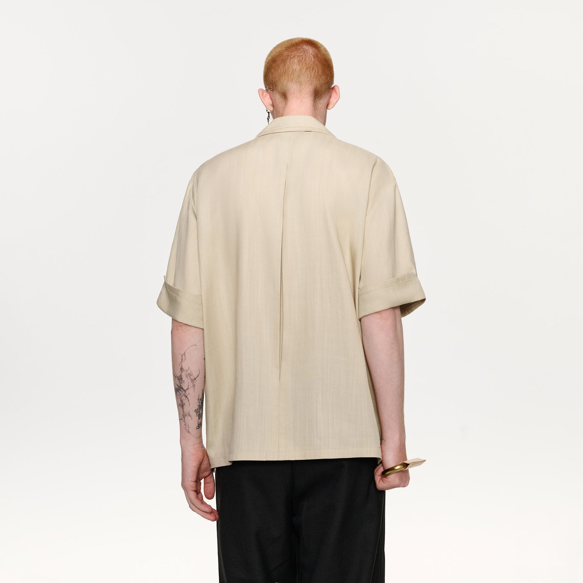 TIWILLTANG Layered Lapel Half Shirt-Half shirt-S-Khaki-Free Shipping Leatheretro