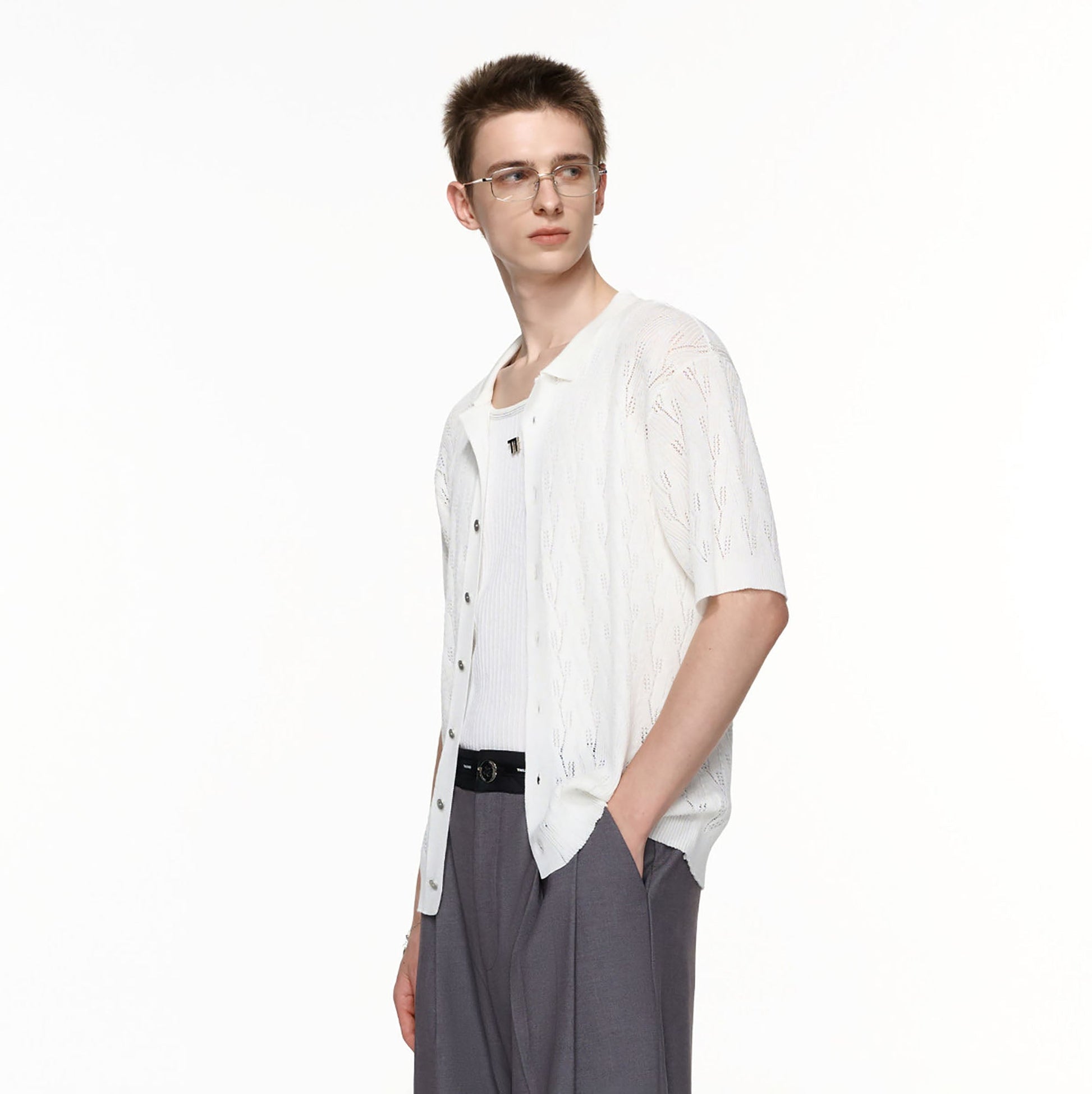 TIWILLTANG Pointelle Knit Polo Half Shirt-Half shirt-S-Free Shipping Leatheretro