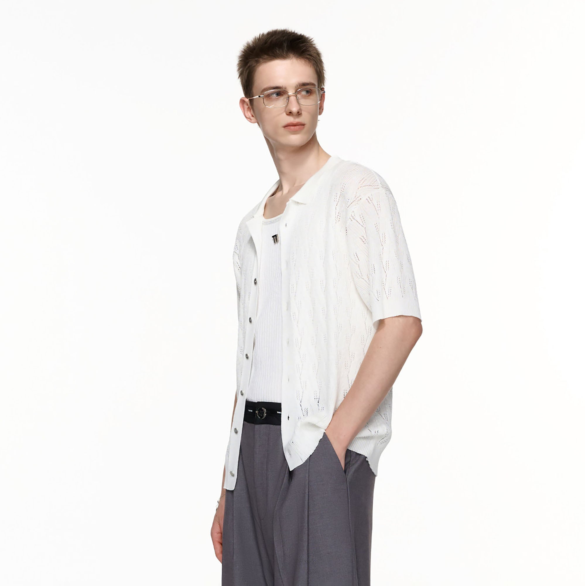 TIWILLTANG Pointelle Knit Polo Half Shirt-Half shirt-S-Free Shipping Leatheretro