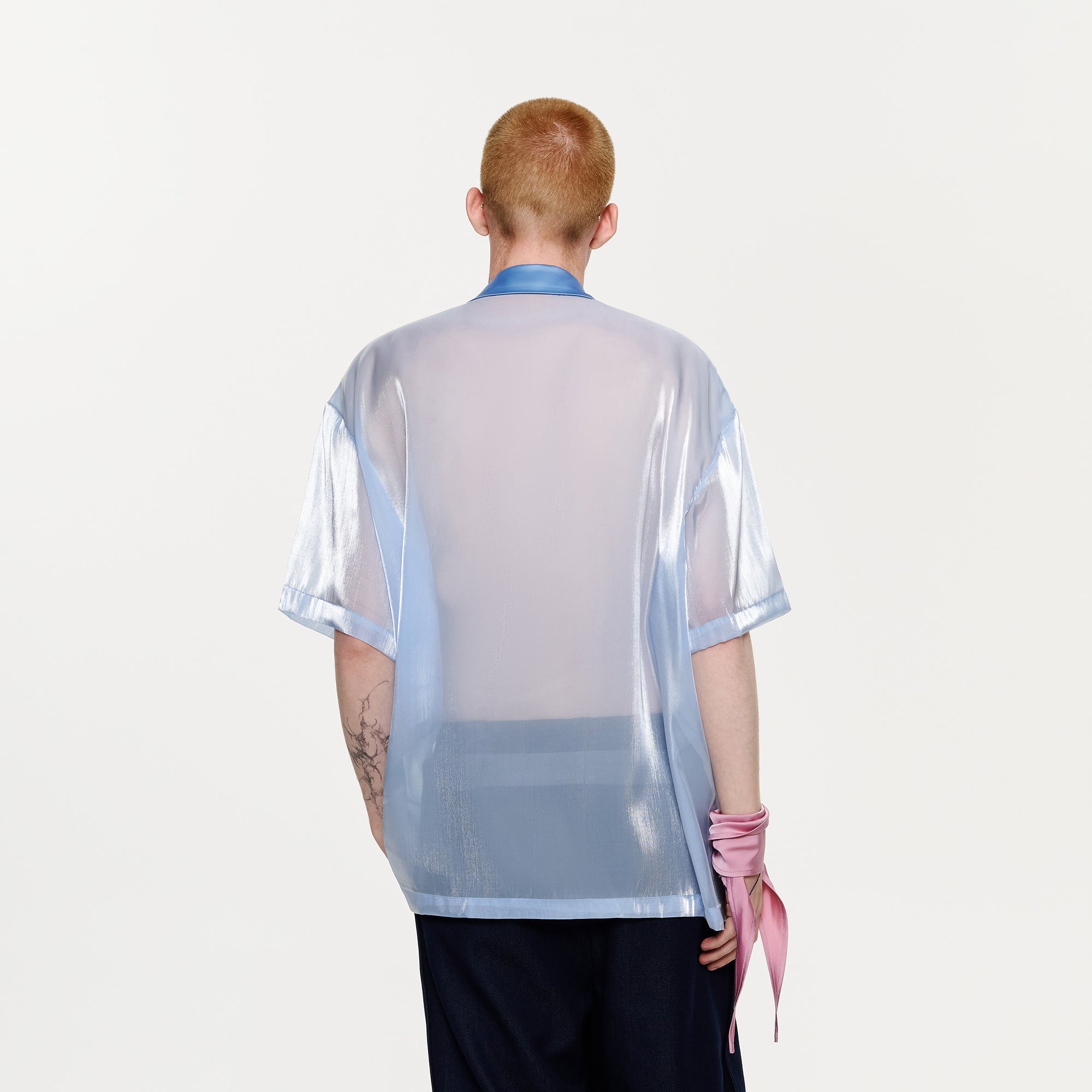 TIWILLTANG Contrast Tie-Neck Sheer Half Shirt-Half shirt-S-Free Shipping Leatheretro
