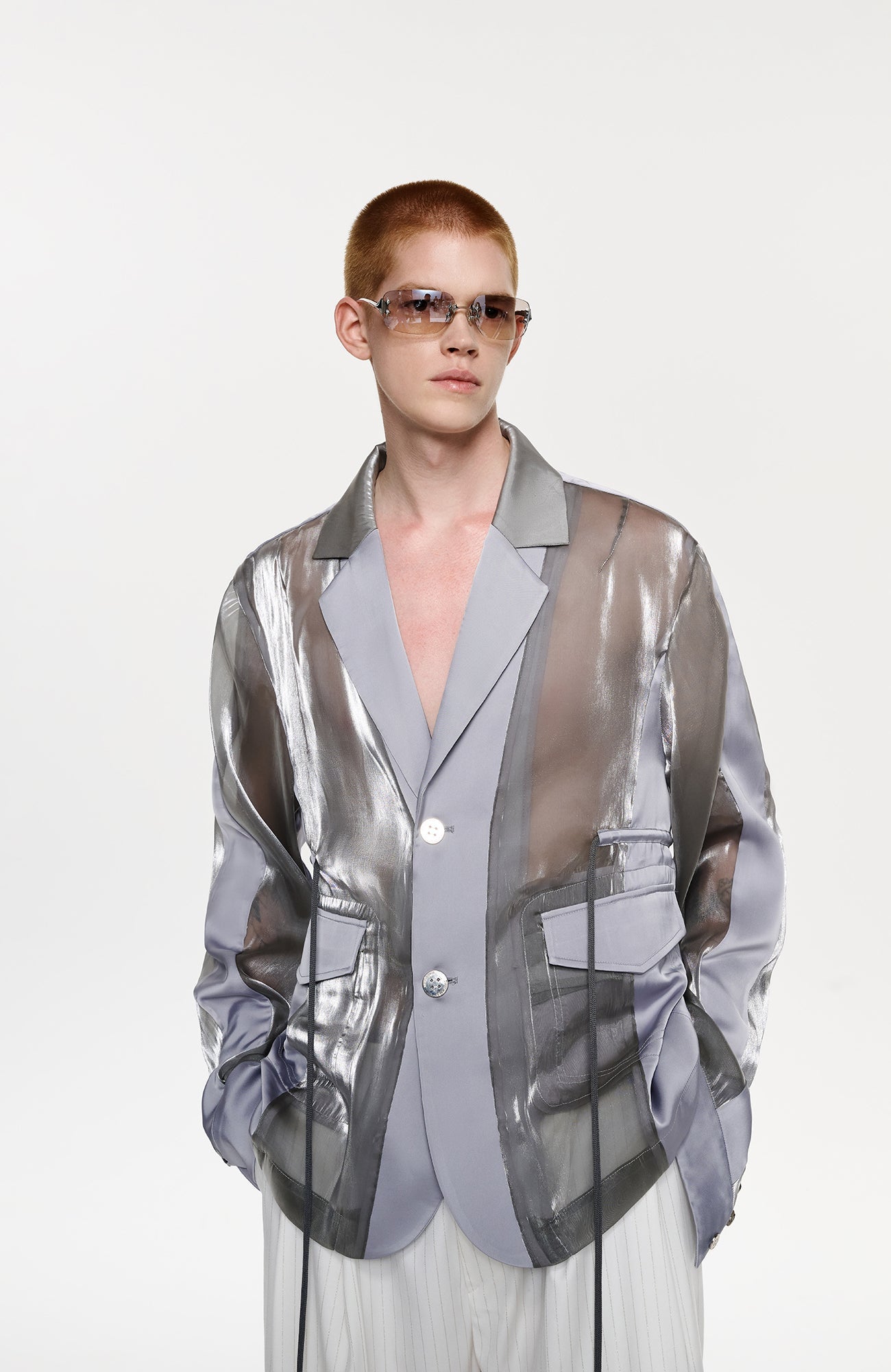 TIWILLTANG Drawstring Lustrous Paneled Blazer-Jacket-S-Free Shipping Leatheretro