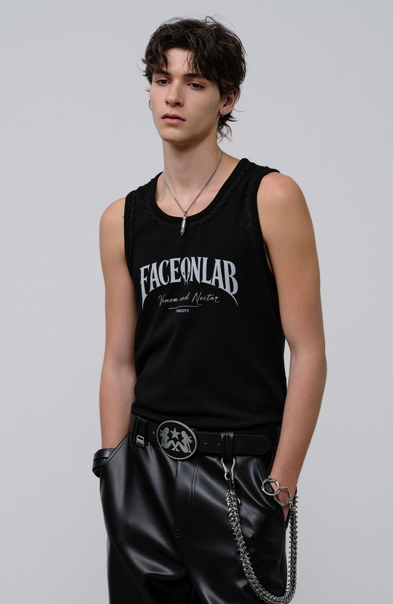 FACEONLAB Lace Trim Gothic Letters Sleeveless Tank-Tank Top-M-Black-Free Shipping Leatheretro