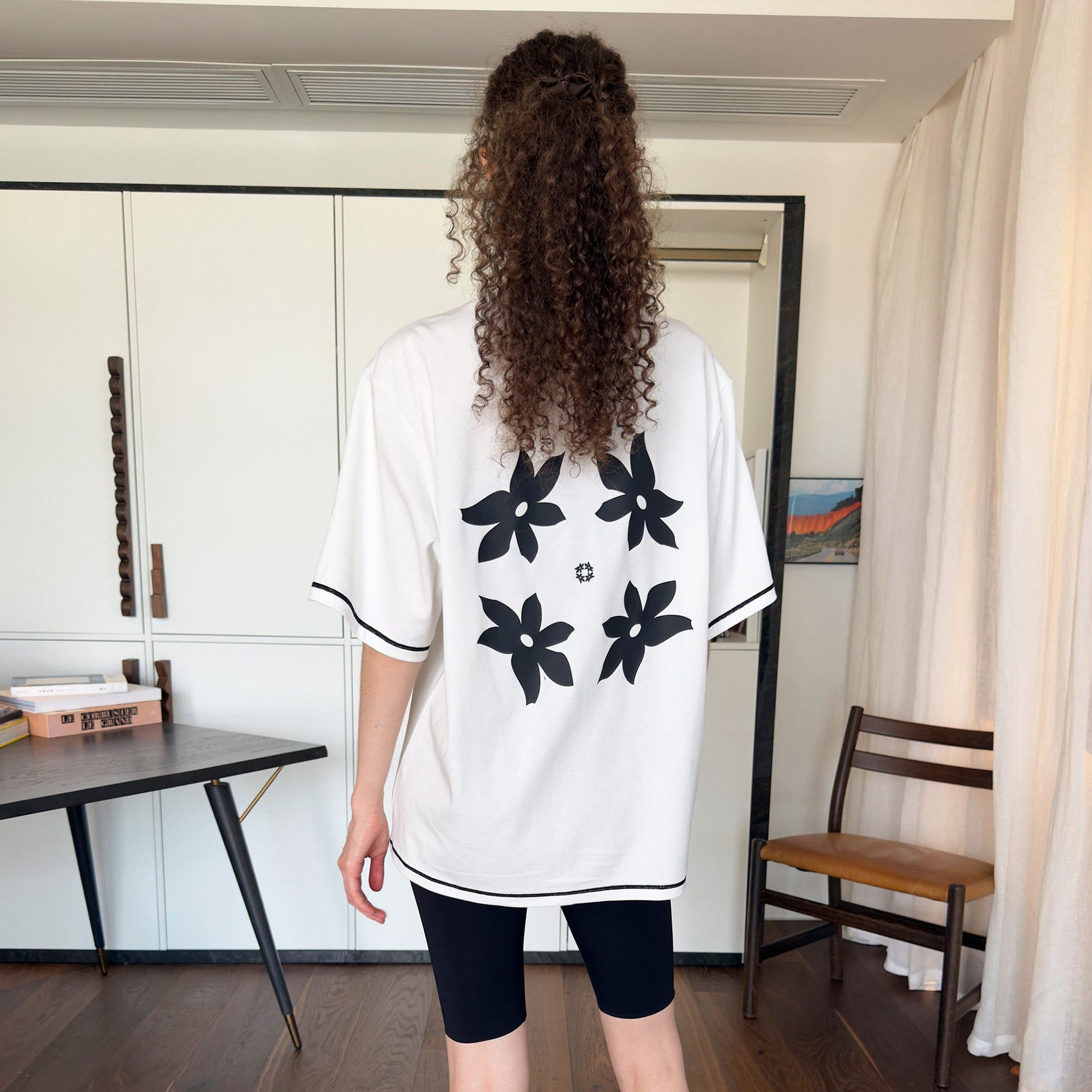 MIICHOUS Contrast Piping Floral Graphic T-Shirt-T Shirt-S-White-Free Shipping Leatheretro