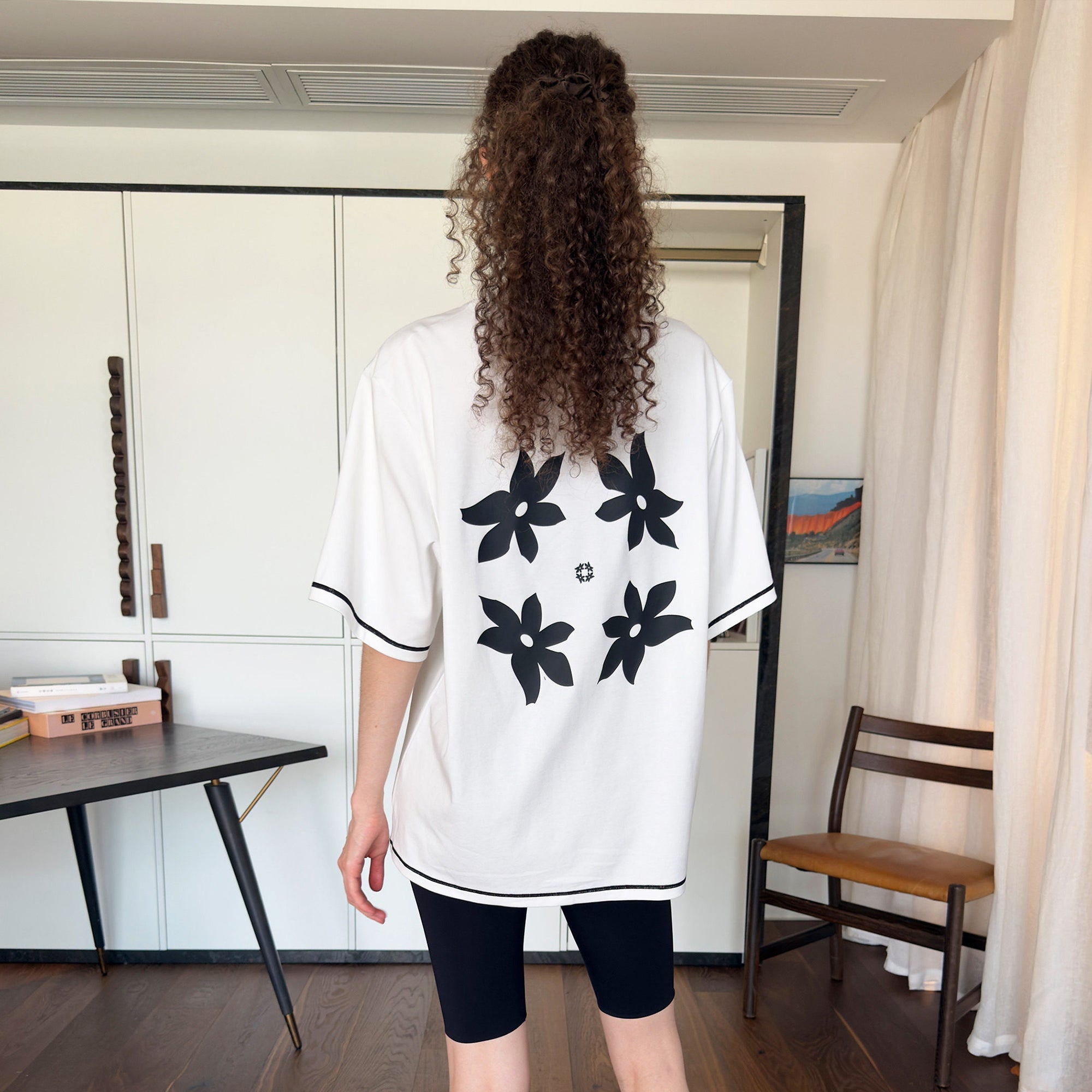 MIICHOUS Contrast Piping Floral Graphic T-Shirt-T Shirt-S-White-Free Shipping Leatheretro
