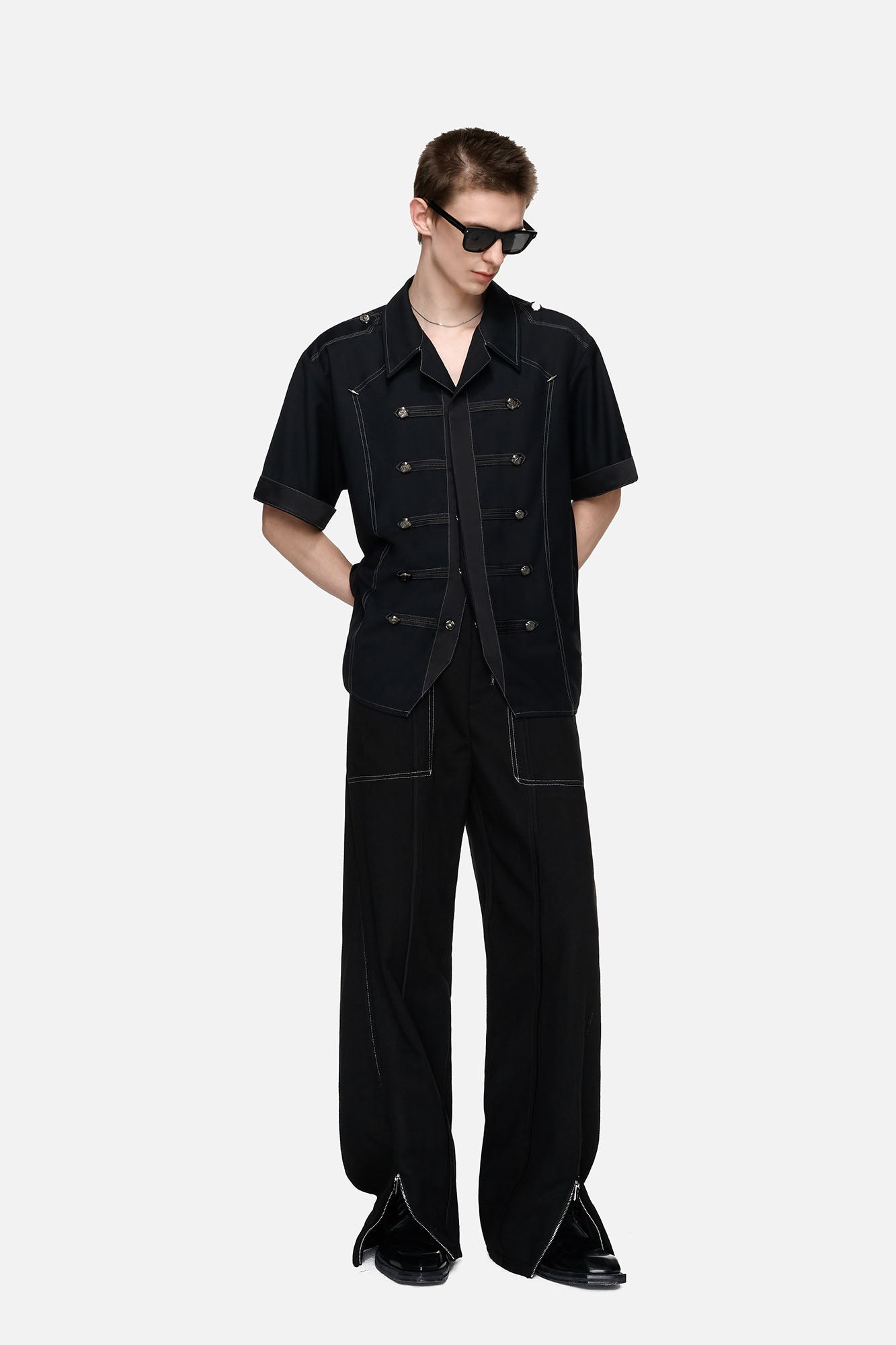 TIWILLTANG Paneled Zipper-Hem Wide-Leg Pants Black-Pants-S (Preorder)-Free Shipping Leatheretro