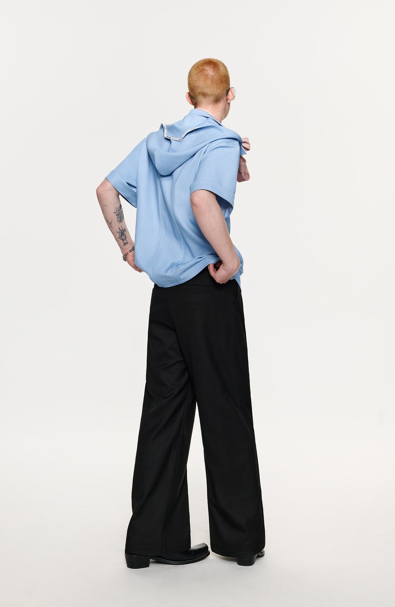 TIWILLTANG Hidden Placket Detachable Hood Half Shirt-Half shirt-S-Blue-Free Shipping Leatheretro