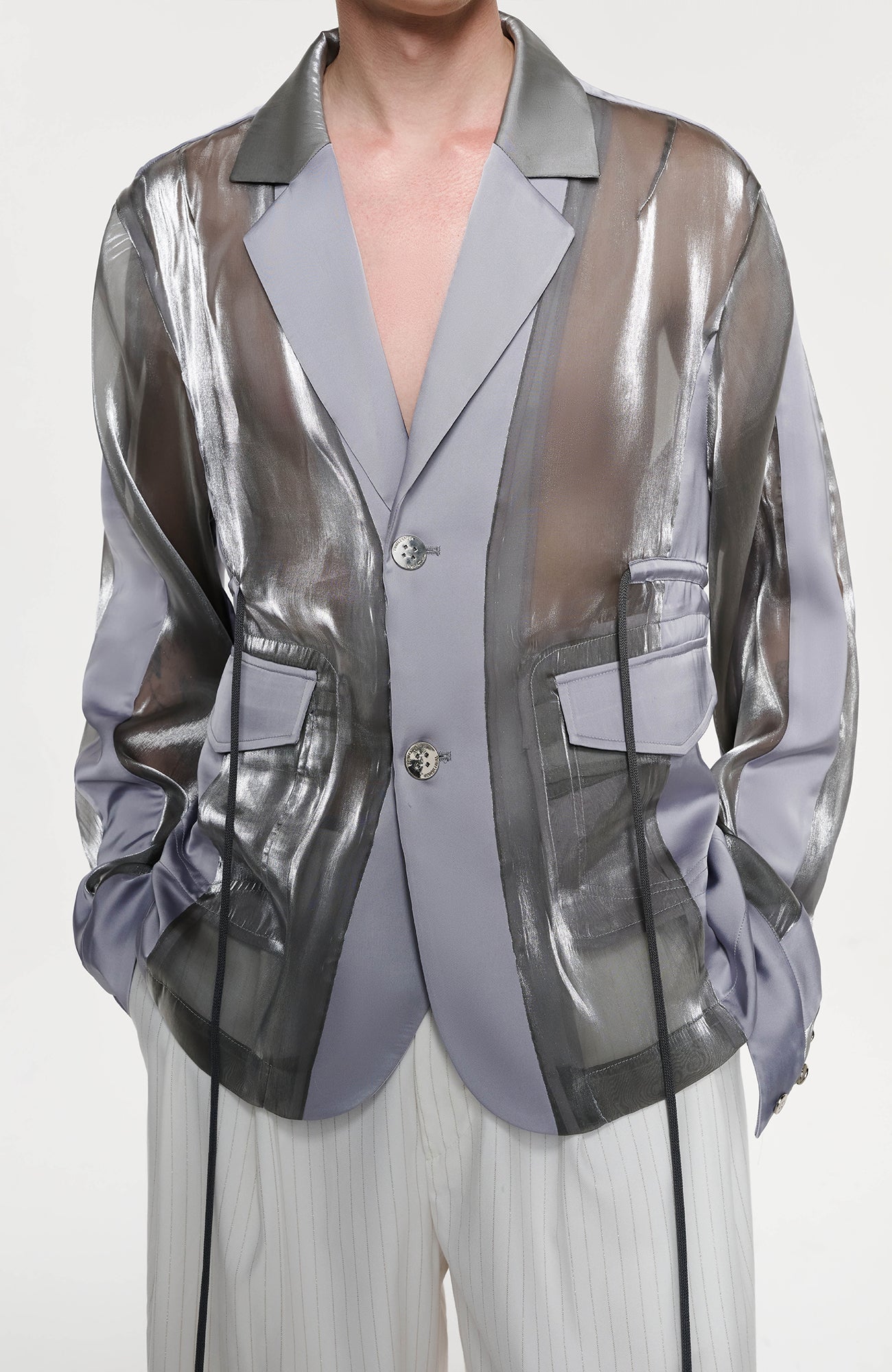 TIWILLTANG Drawstring Lustrous Paneled Blazer-Jacket-S-Free Shipping Leatheretro