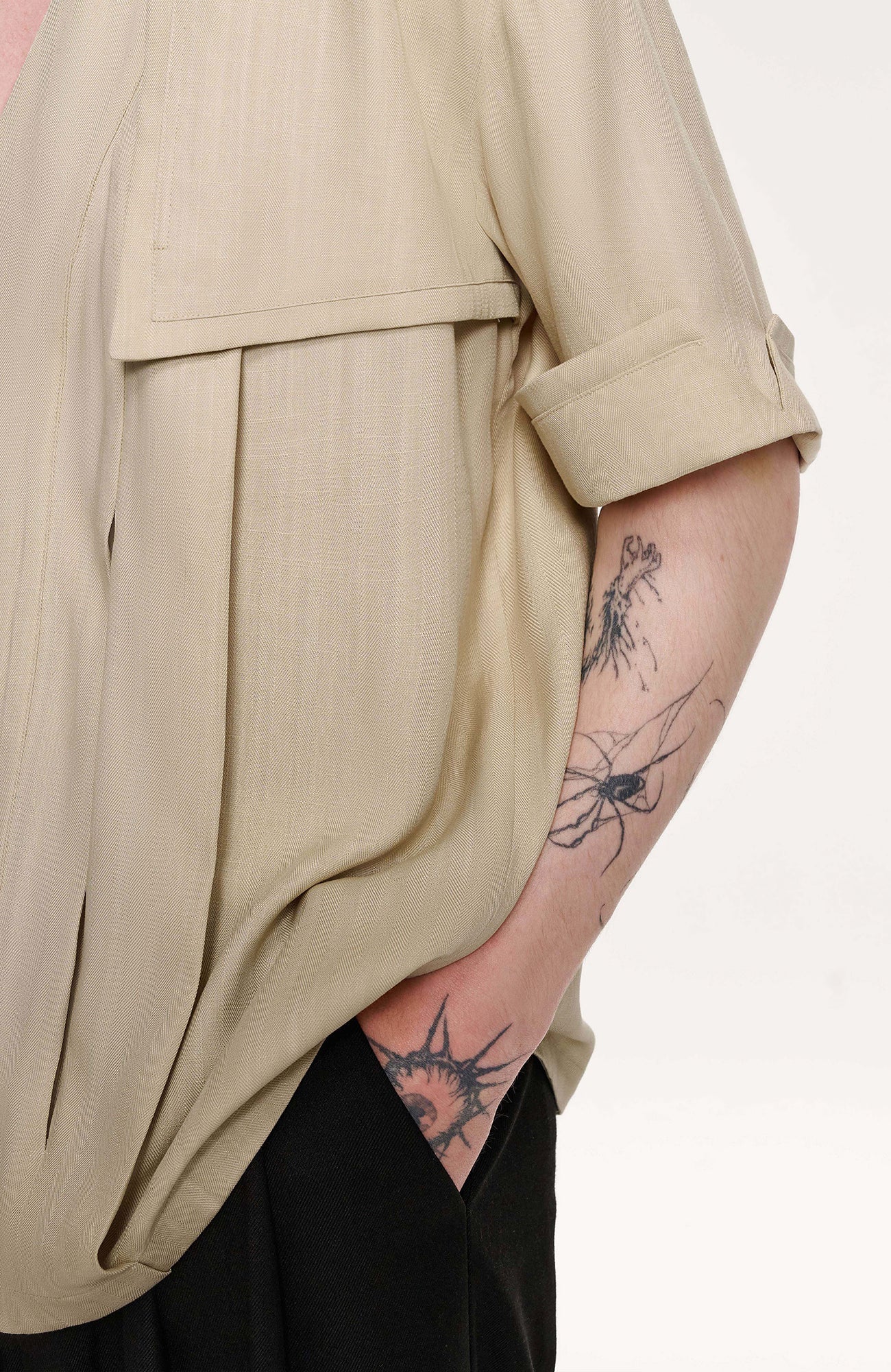 TIWILLTANG Layered Lapel Half Shirt-Half shirt-S-Khaki-Free Shipping Leatheretro