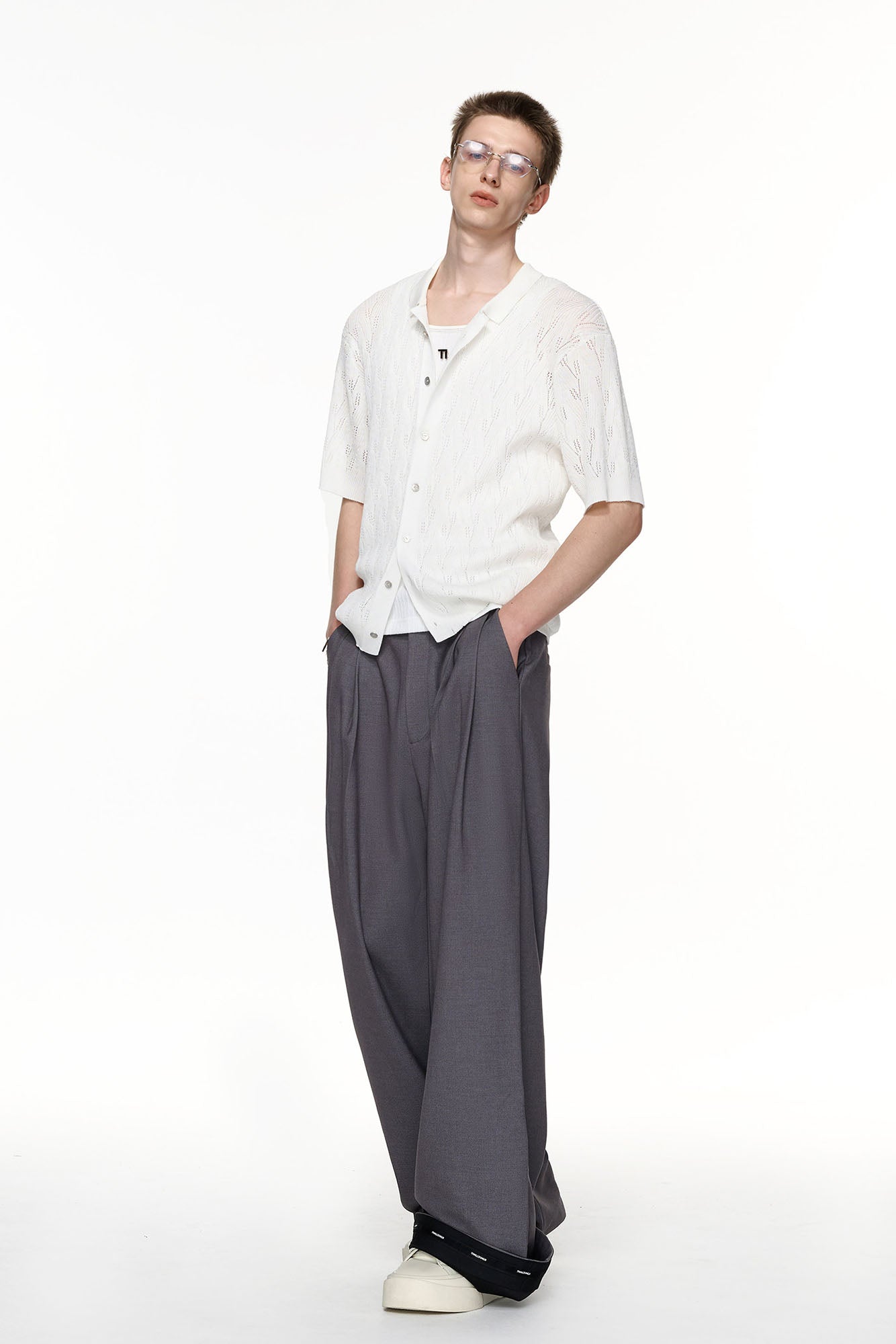 TIWILLTANG Pointelle Knit Polo Half Shirt-Half shirt-S-Free Shipping Leatheretro