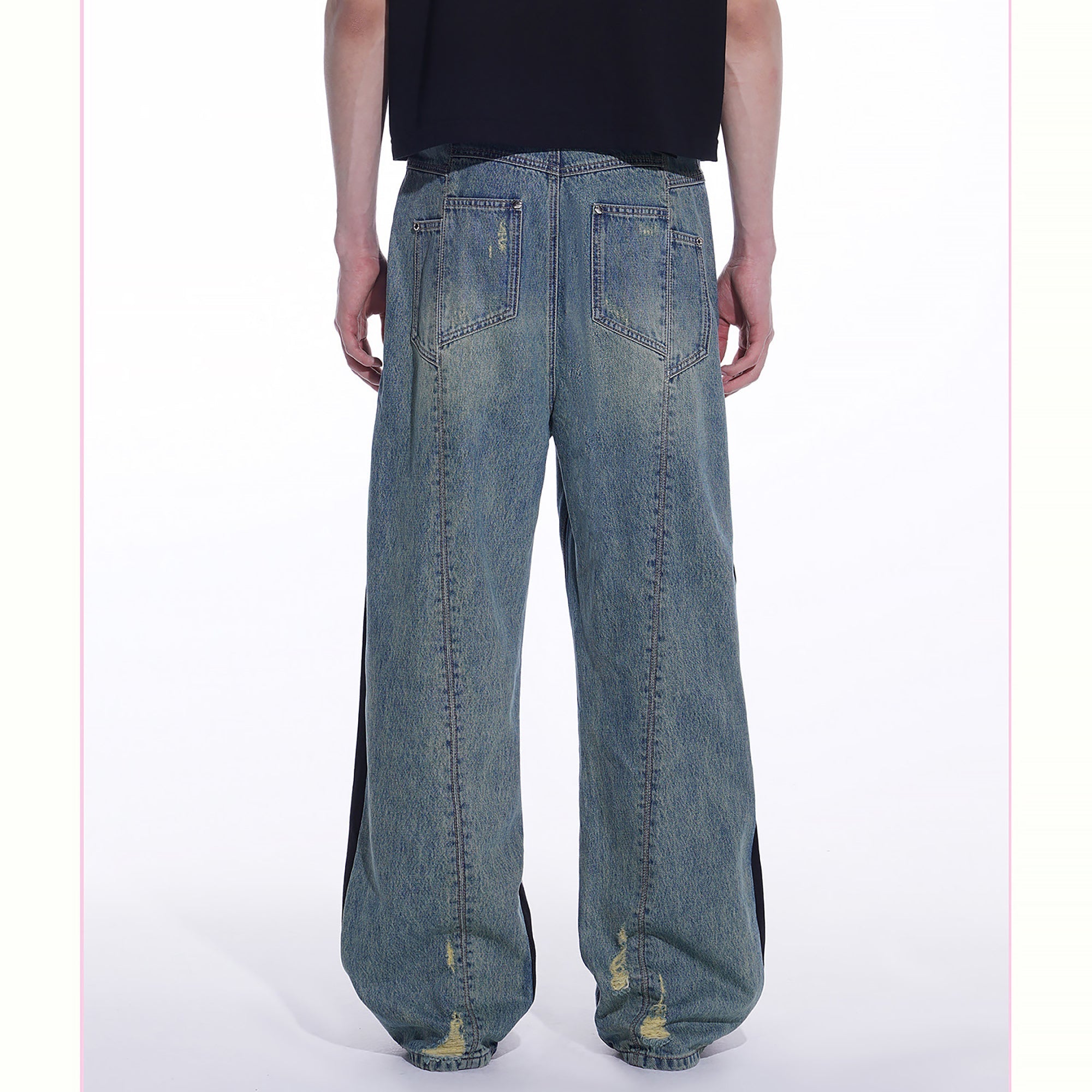 TIWILLTANG Distressed Contrast Paneled Wide-Leg Jeans-Jeans-S-Purple-Free Shipping Leatheretro