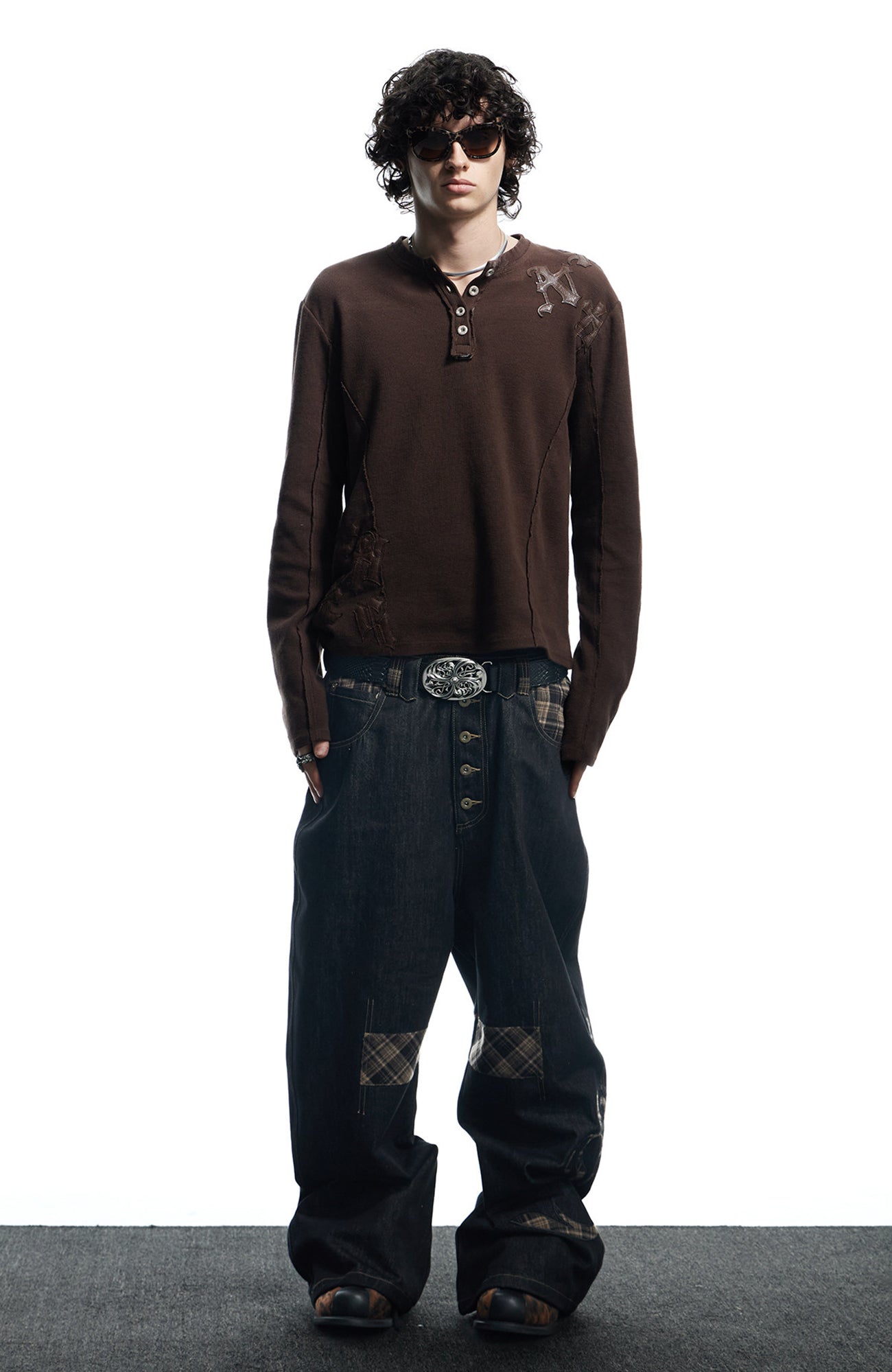 DND4DES Waffle-Knit Gothic Henley Long-Sleeve Tee-L/S Tee-S-Black-Free Shipping Leatheretro