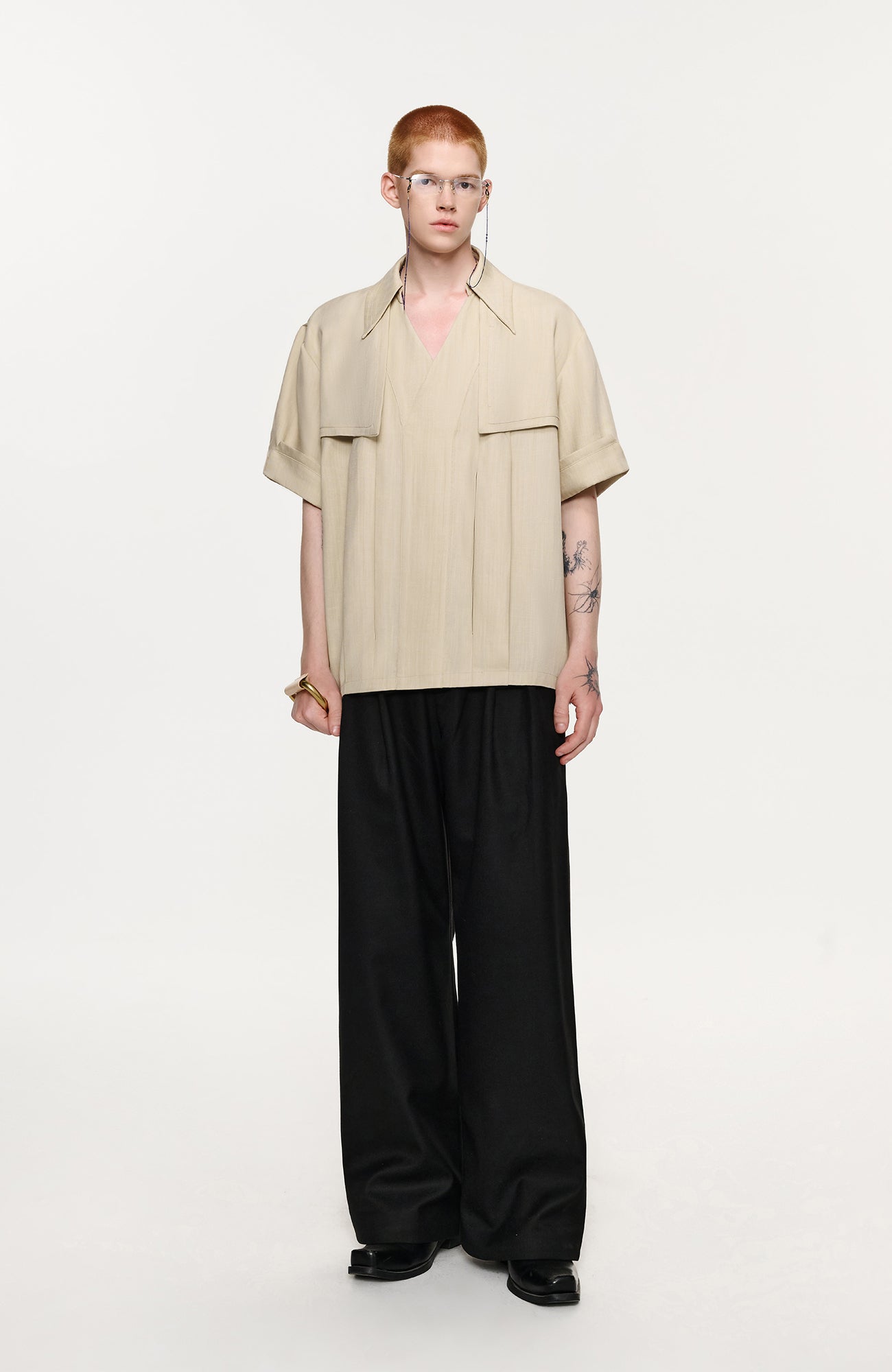 TIWILLTANG Layered Lapel Half Shirt-Half shirt-S-Khaki-Free Shipping Leatheretro