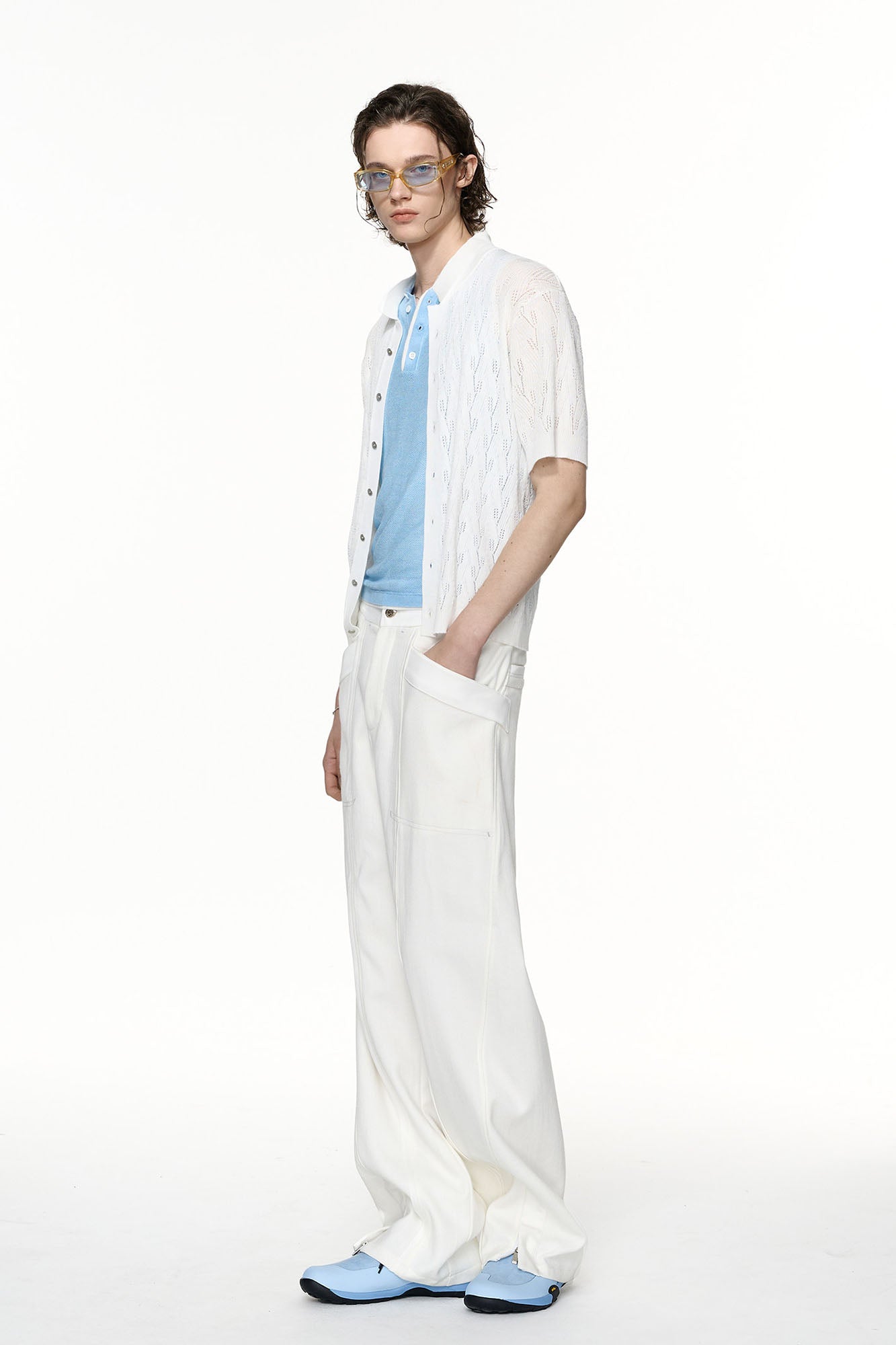 TIWILLTANG Pointelle Knit Polo Half Shirt-Half shirt-S-Free Shipping Leatheretro