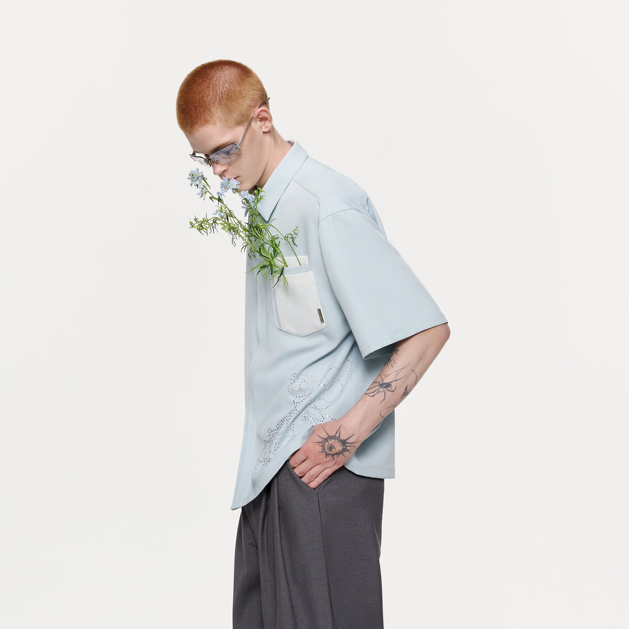 TIWILLTANG Floral Diamond Layered Pocket Half Shirt-Half shirt-S-Free Shipping Leatheretro