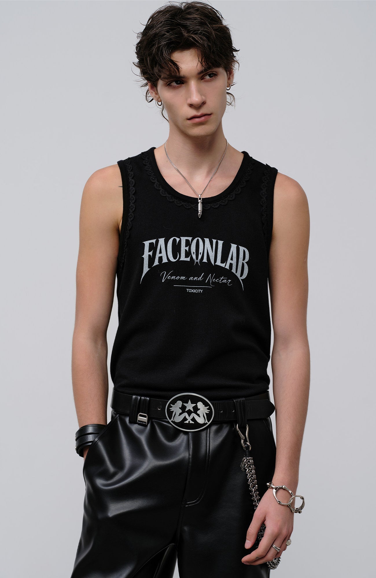 FACEONLAB Lace Trim Gothic Letters Sleeveless Tank-Tank Top-M-Black-Free Shipping Leatheretro
