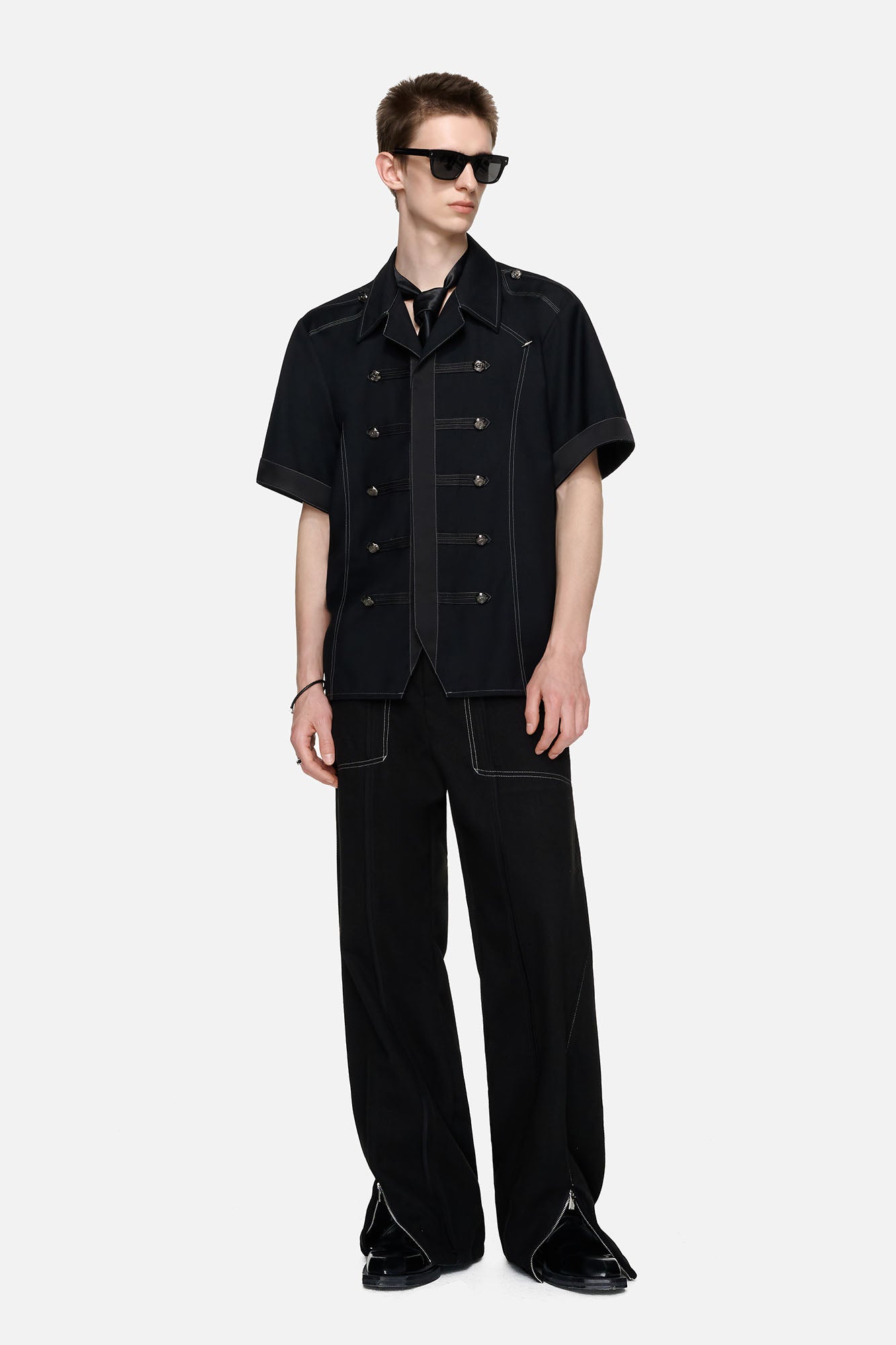 TIWILLTANG Paneled Zipper-Hem Wide-Leg Pants Black-Pants-S (Preorder)-Free Shipping Leatheretro