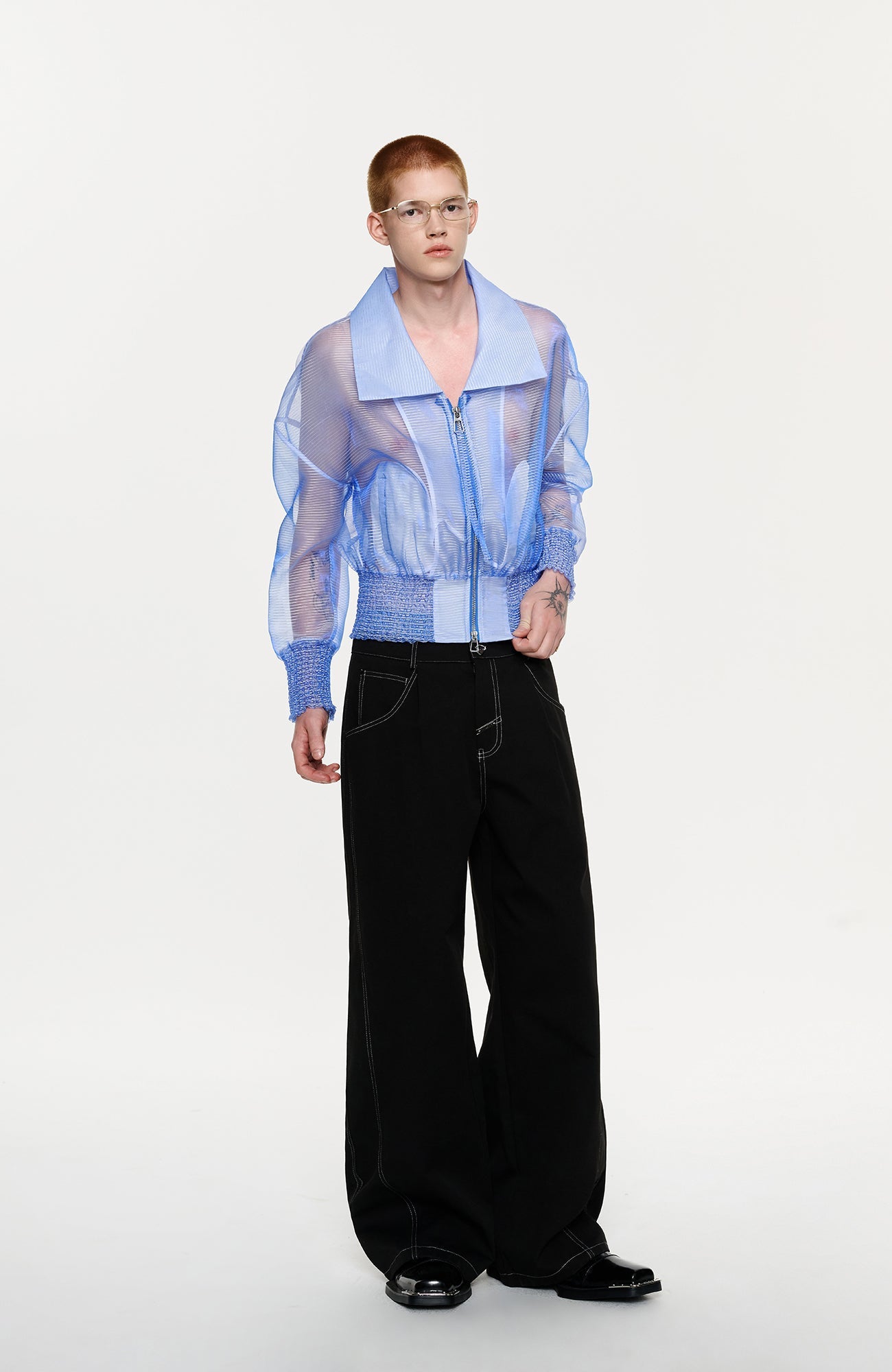 TIWILLTANG Sheer Zip-Up Cropped Jacket-Jacket-S-Blue-Free Shipping Leatheretro
