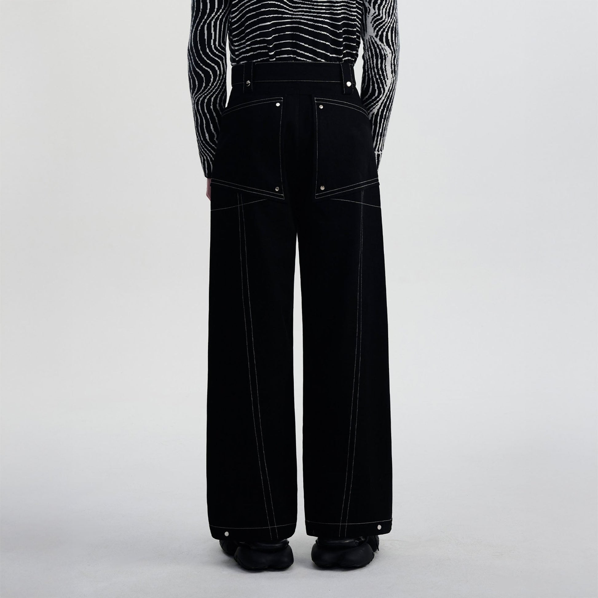 TIWILLTANG Contrast Stitched Straight-Leg Jeans-Jeans-S-Black-Free Shipping Leatheretro