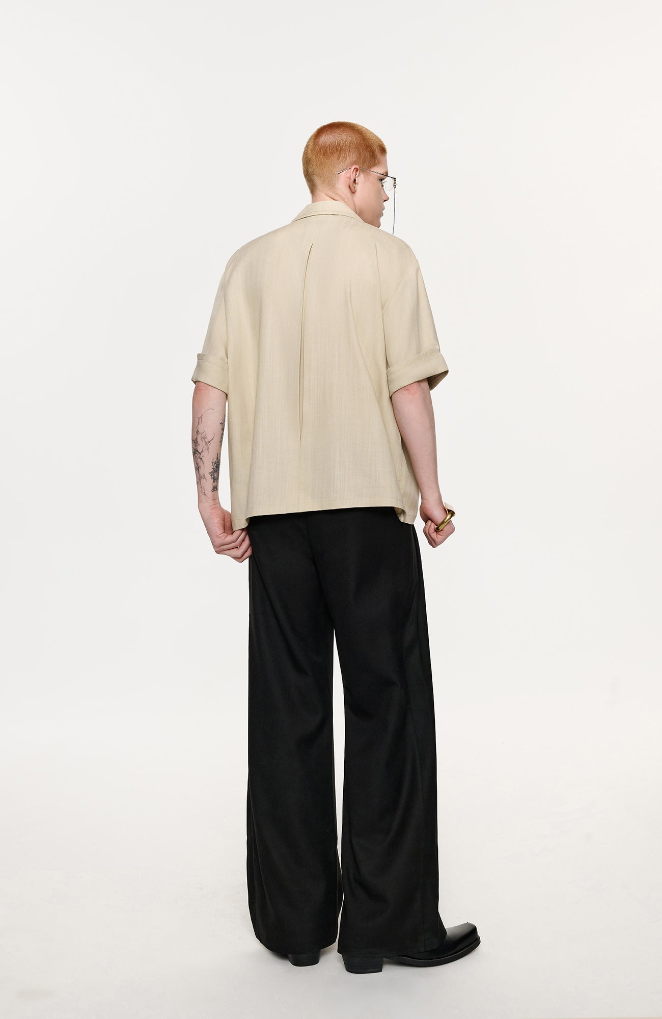 TIWILLTANG Layered Lapel Half Shirt-Half shirt-S-Khaki-Free Shipping Leatheretro