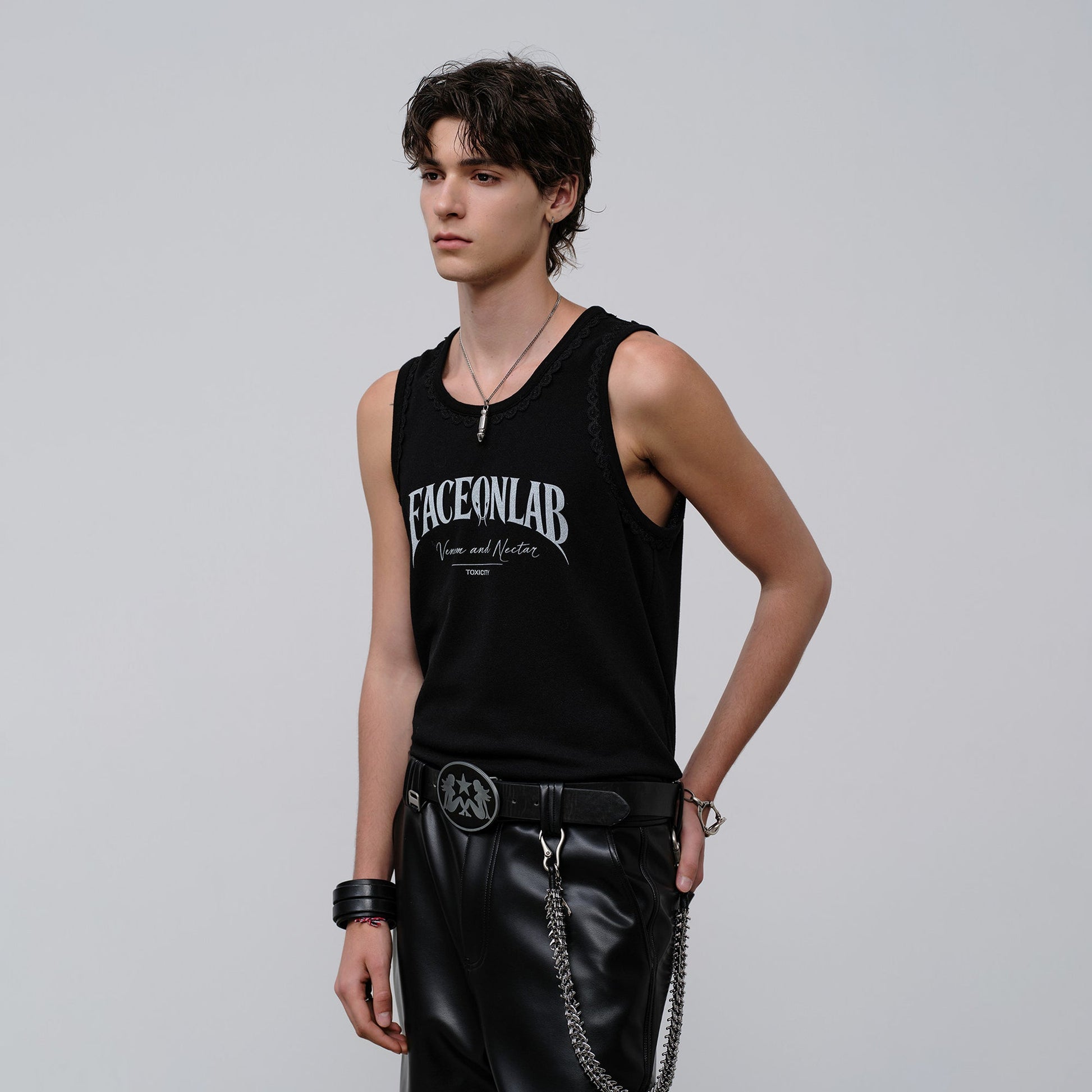 FACEONLAB Lace Trim Gothic Letters Sleeveless Tank-Tank Top-M-Black-Free Shipping Leatheretro