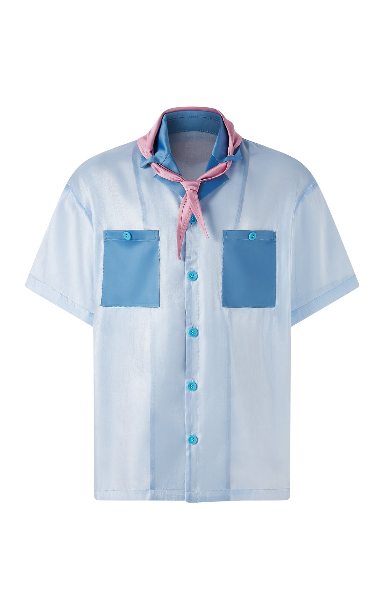 TIWILLTANG Contrast Tie-Neck Sheer Half Shirt-Half shirt-S-Free Shipping Leatheretro