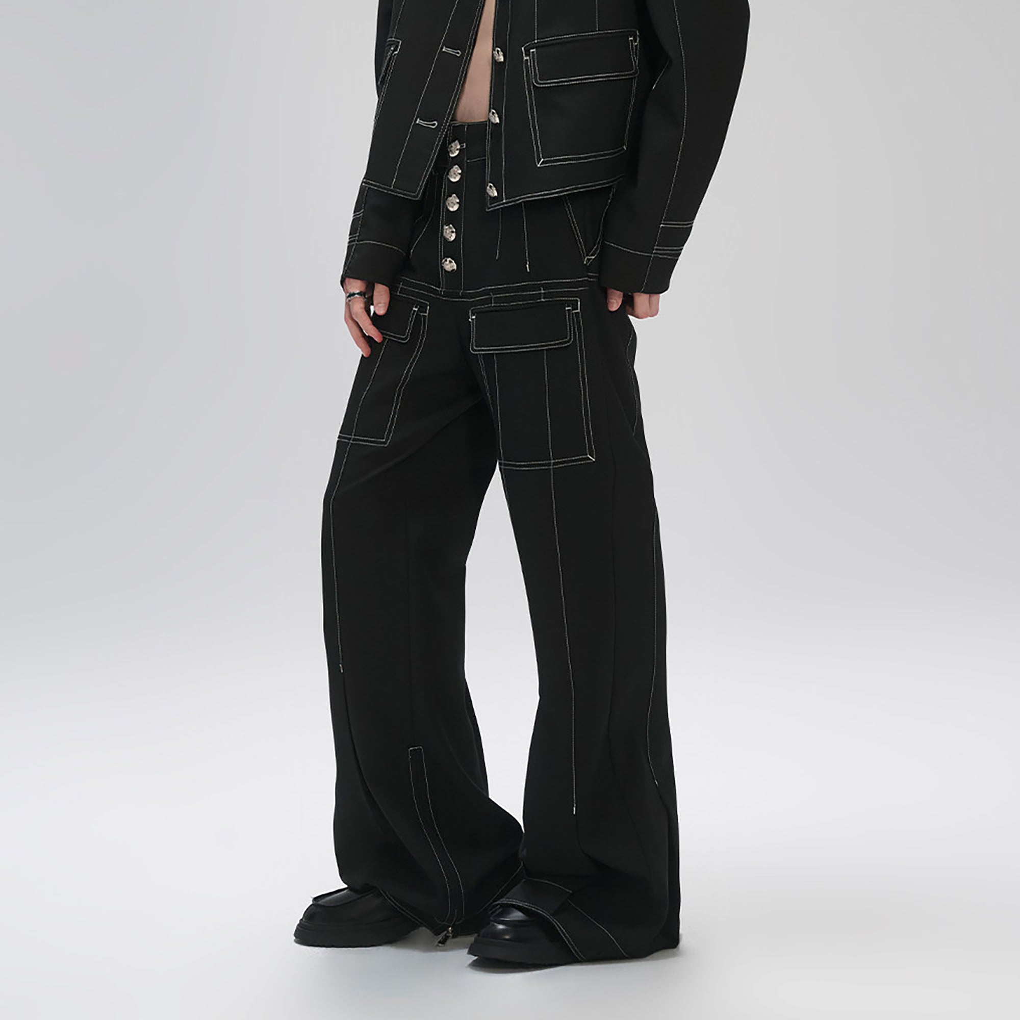 TIWILLTANG Stitched Button-Up Pleated Flared Pants