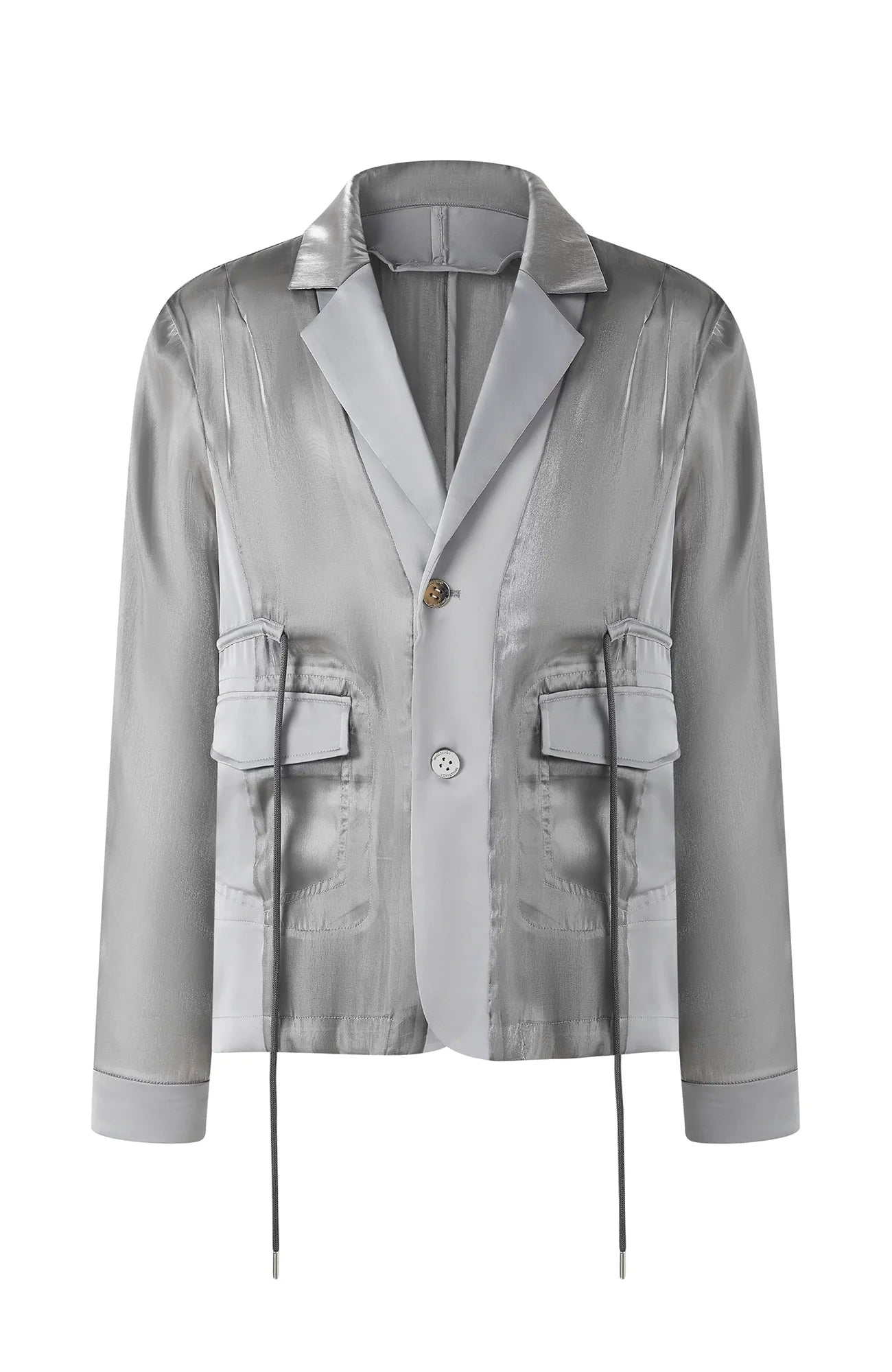 TIWILLTANG Drawstring Lustrous Paneled Blazer-Jacket-S-Free Shipping Leatheretro
