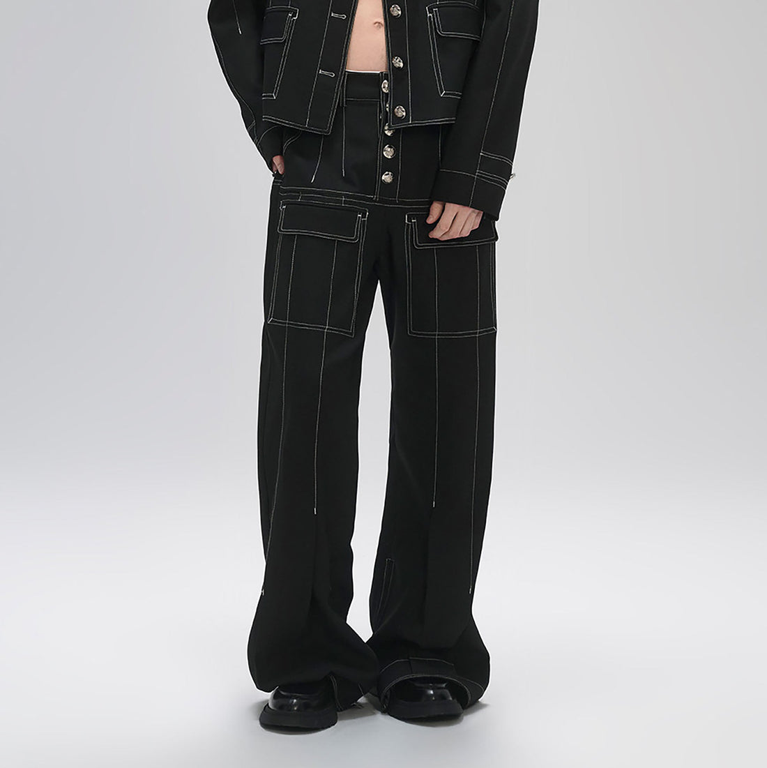 TIWILLTANG Stitched Button-Up Pleated Flared Pants