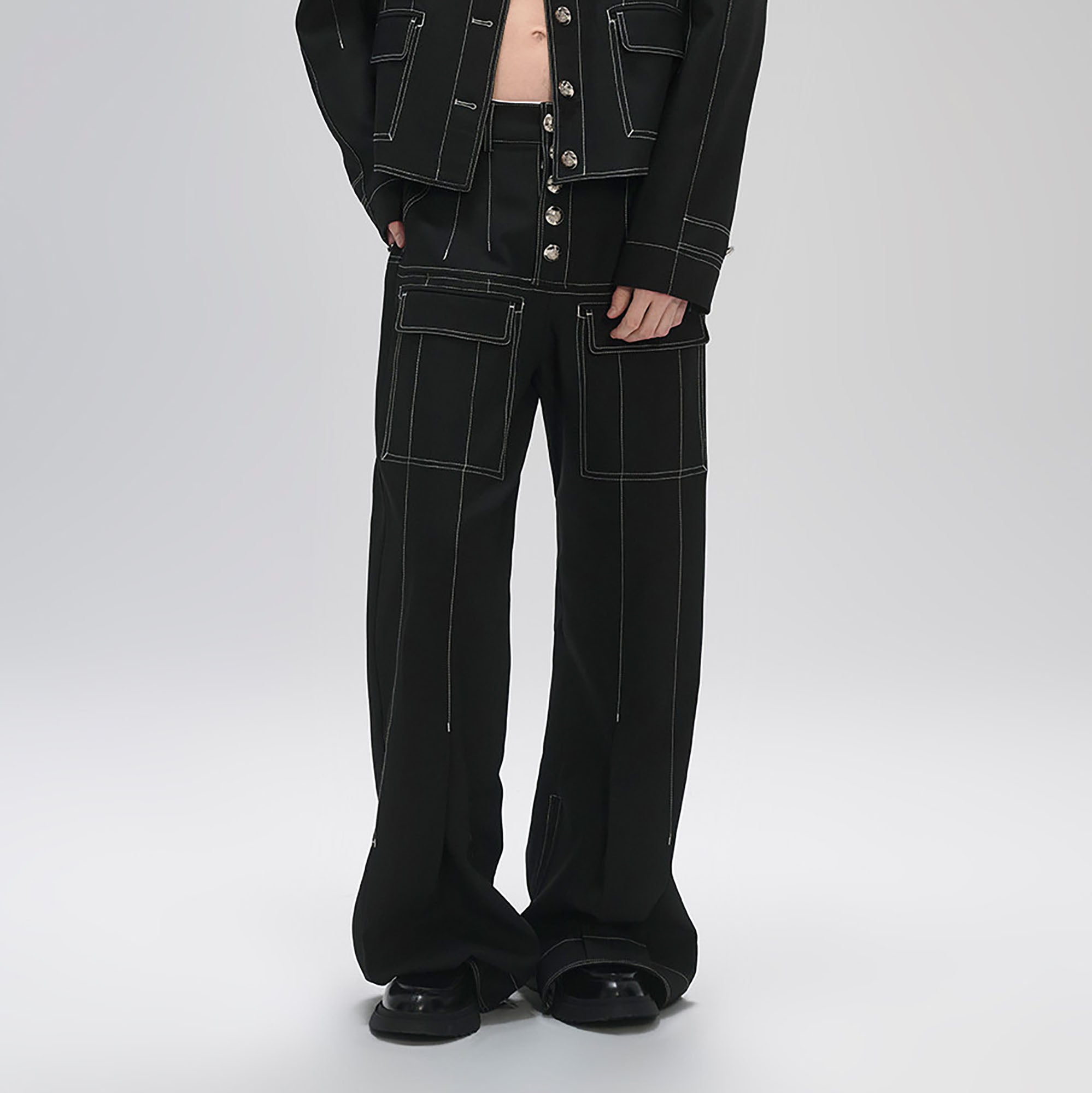 TIWILLTANG Stitched Button-Up Pleated Flared Pants