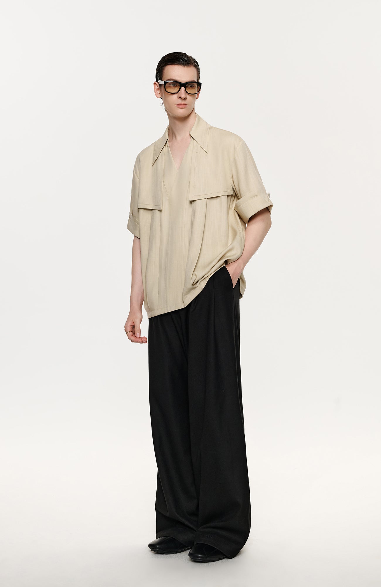 TIWILLTANG Layered Lapel Half Shirt-Half shirt-S-Khaki-Free Shipping Leatheretro