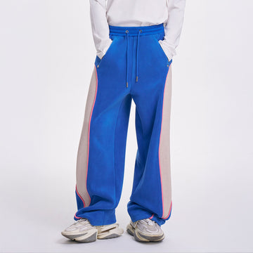TIWILLTANG Ribbed Contrast Panel Oversized Sweatpants-Pants-S-Blue-Free Shipping Leatheretro