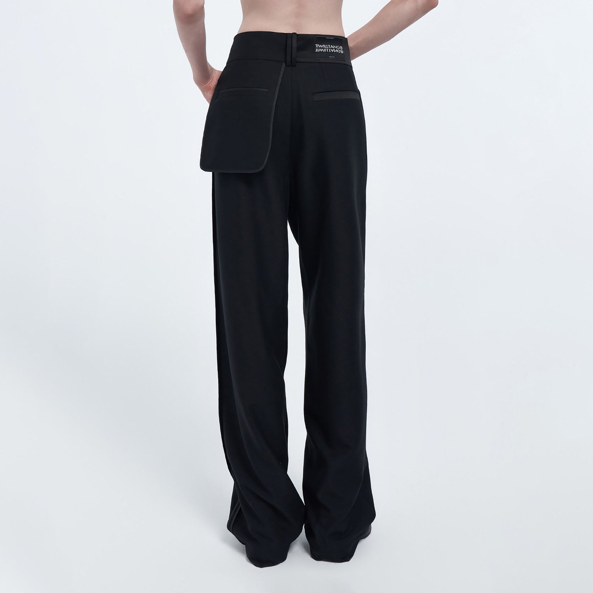 TIWILLTANG Satin Panel Straight-Leg Pants-Pants-S-Black-Free Shipping Leatheretro