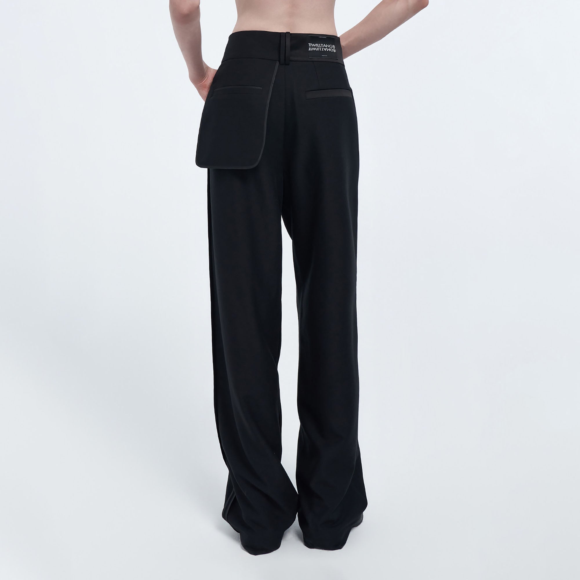 TIWILLTANG Satin Panel Straight-Leg Pants-Pants-S-Black-Free Shipping Leatheretro