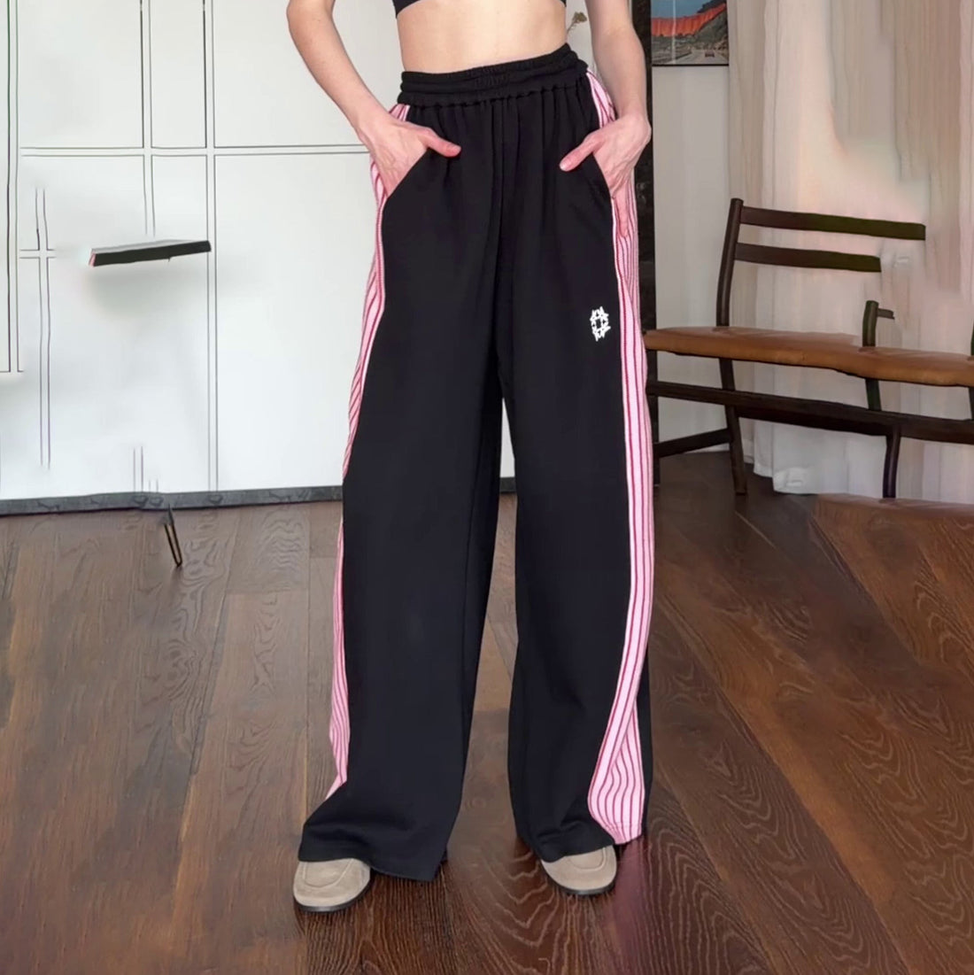 MIICHOUS Contrast Stripes Panel Pants-Pants-S (Preorder)-Black-Free Shipping Leatheretro