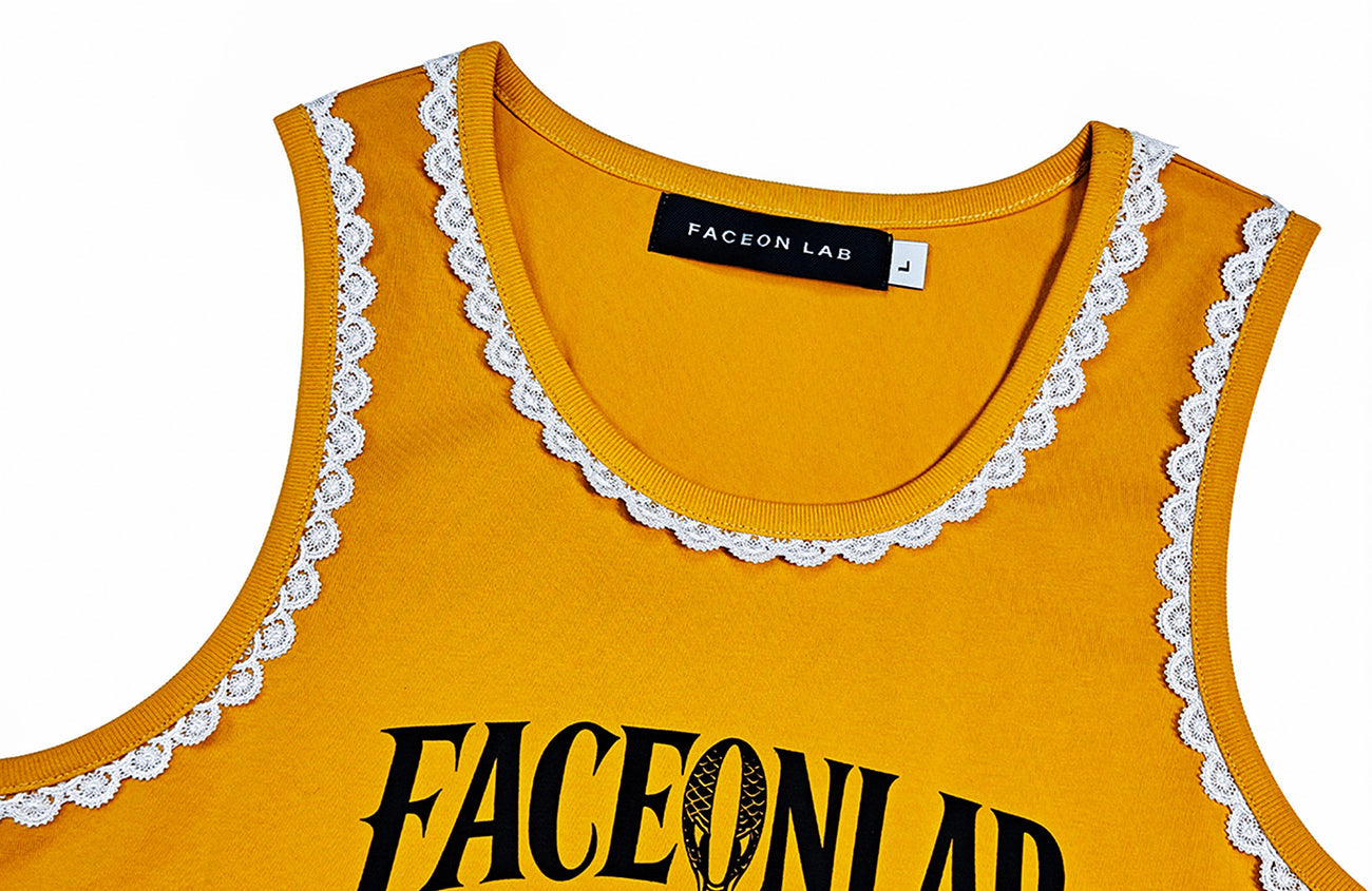 FACEONLAB Lace Trim Gothic Letters Sleeveless Tank-Tank Top-M-Black-Free Shipping Leatheretro
