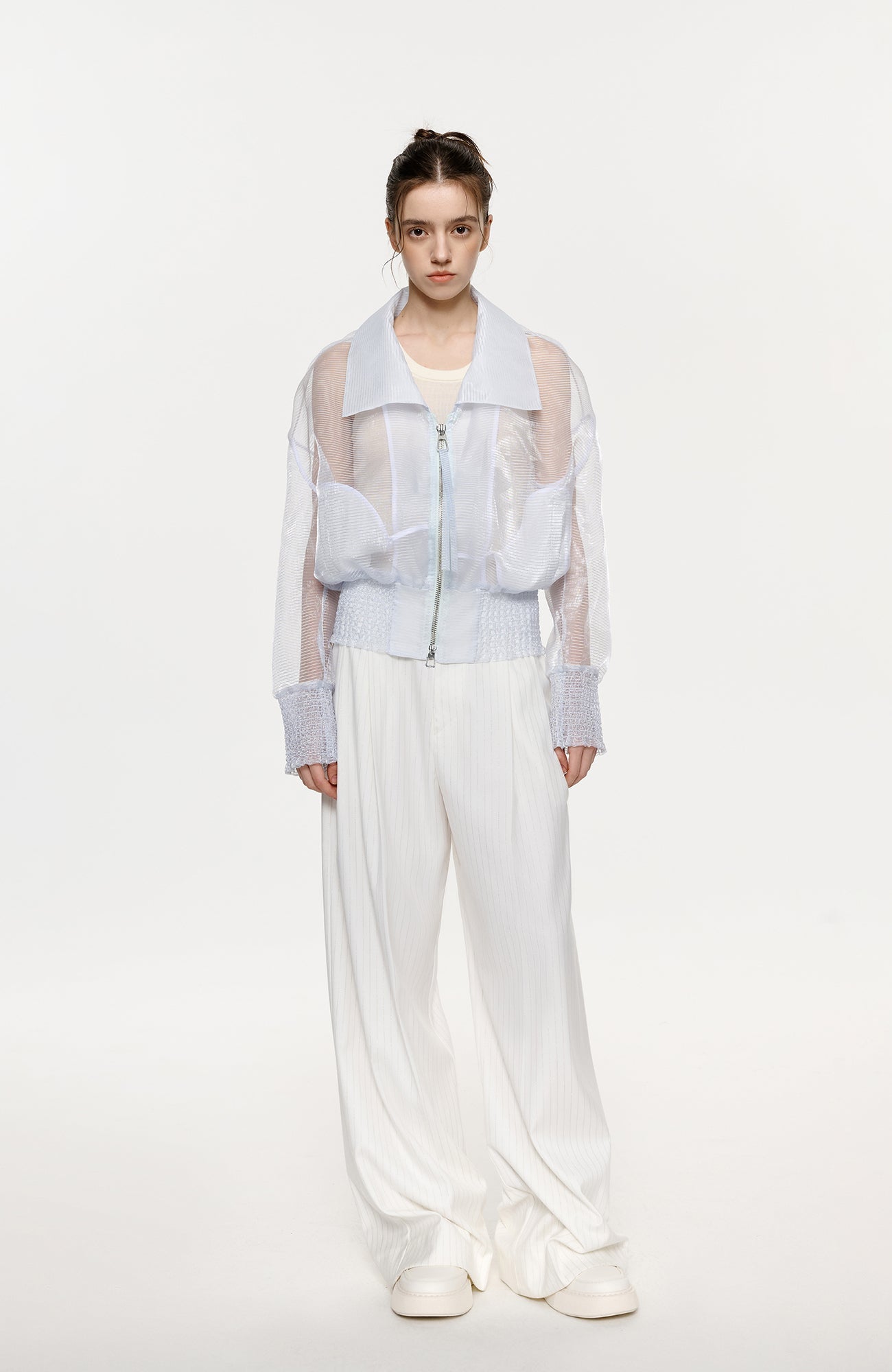 TIWILLTANG Sheer Zip-Up Cropped Jacket-Jacket-S-Blue-Free Shipping Leatheretro