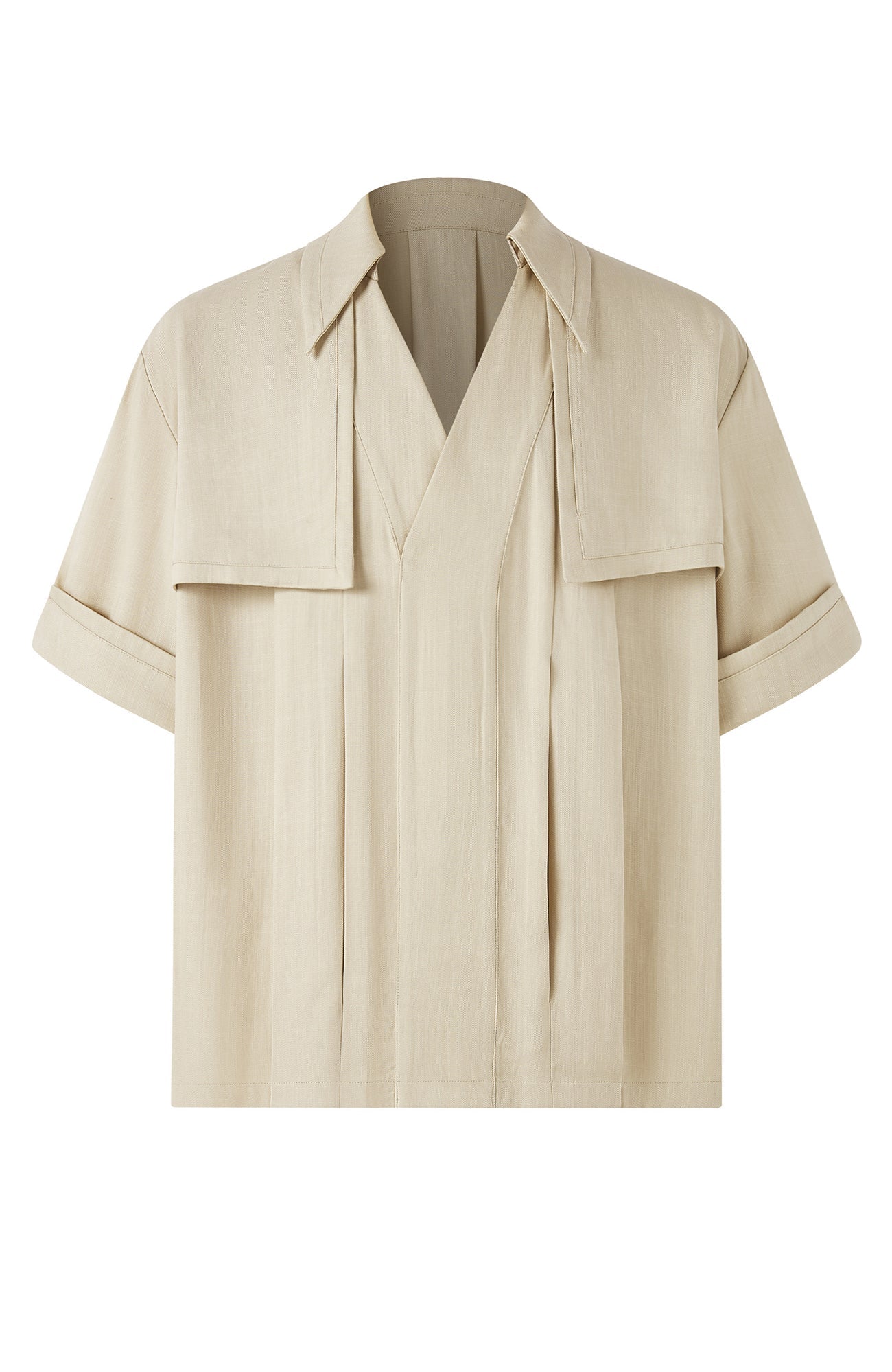 TIWILLTANG Layered Lapel Half Shirt-Half shirt-S-Khaki-Free Shipping Leatheretro