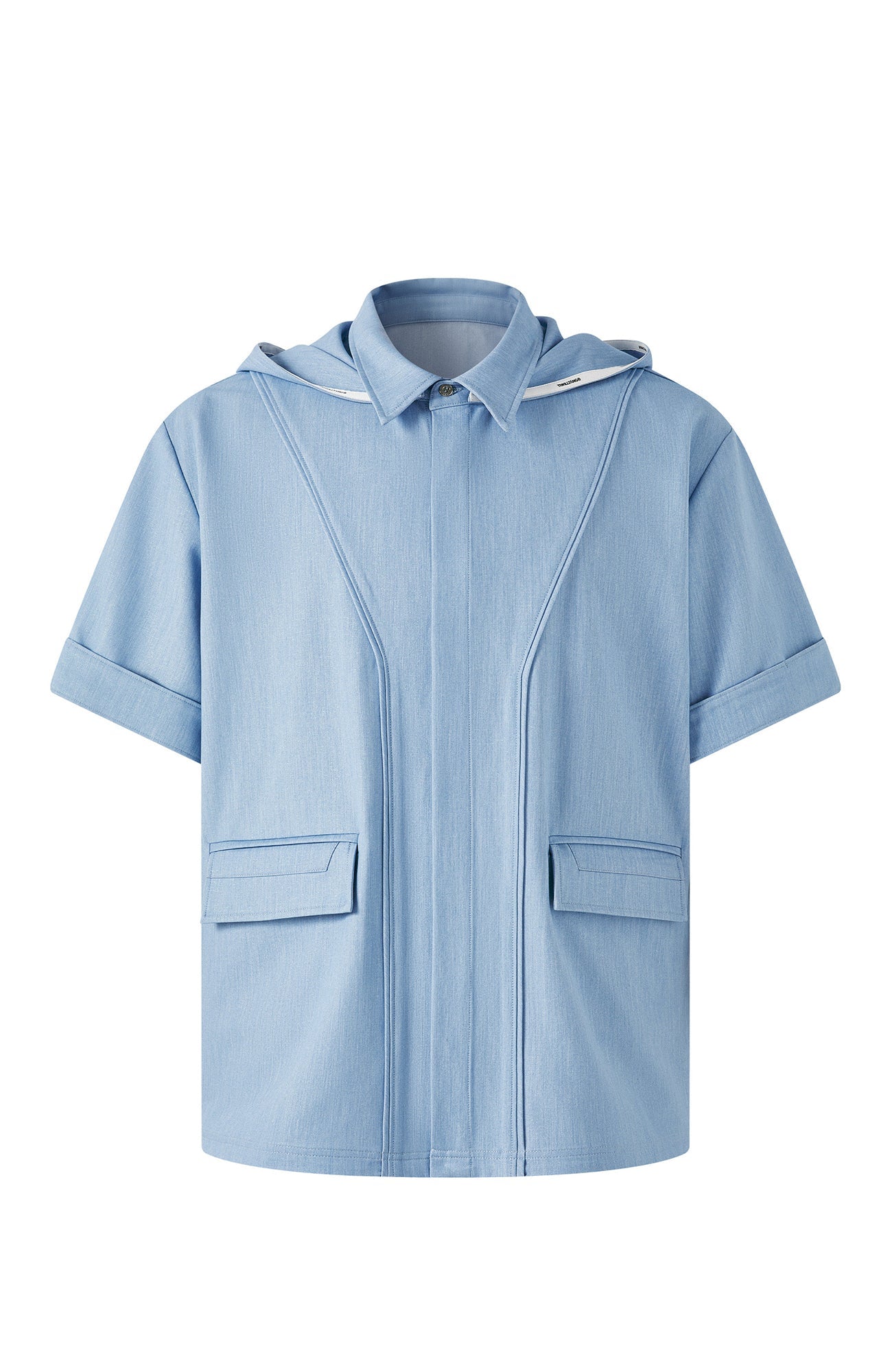 TIWILLTANG Hidden Placket Detachable Hood Half Shirt-Half shirt-S-Blue-Free Shipping Leatheretro