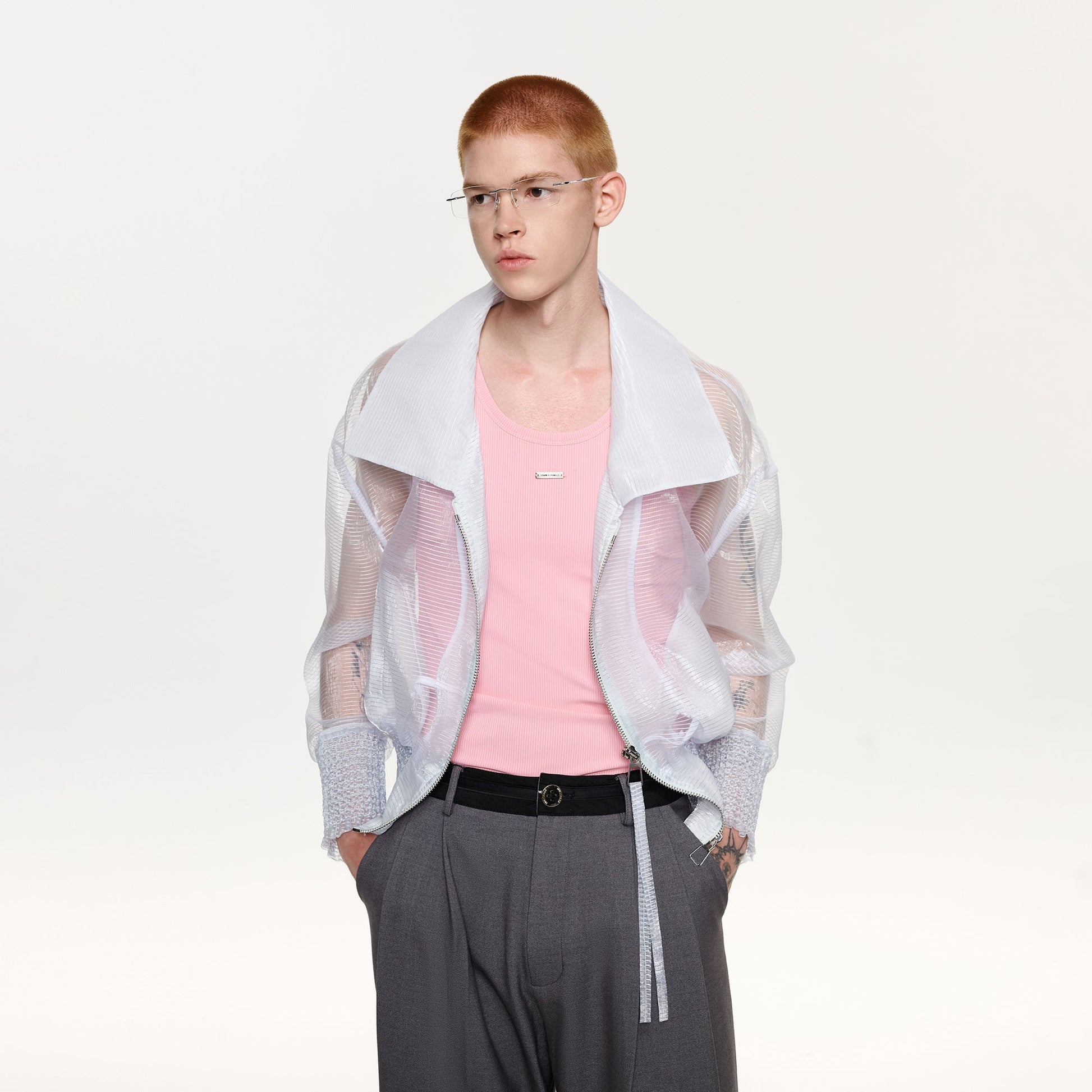 TIWILLTANG Sheer Zip-Up Cropped Jacket-Jacket-S-White-Free Shipping Leatheretro
