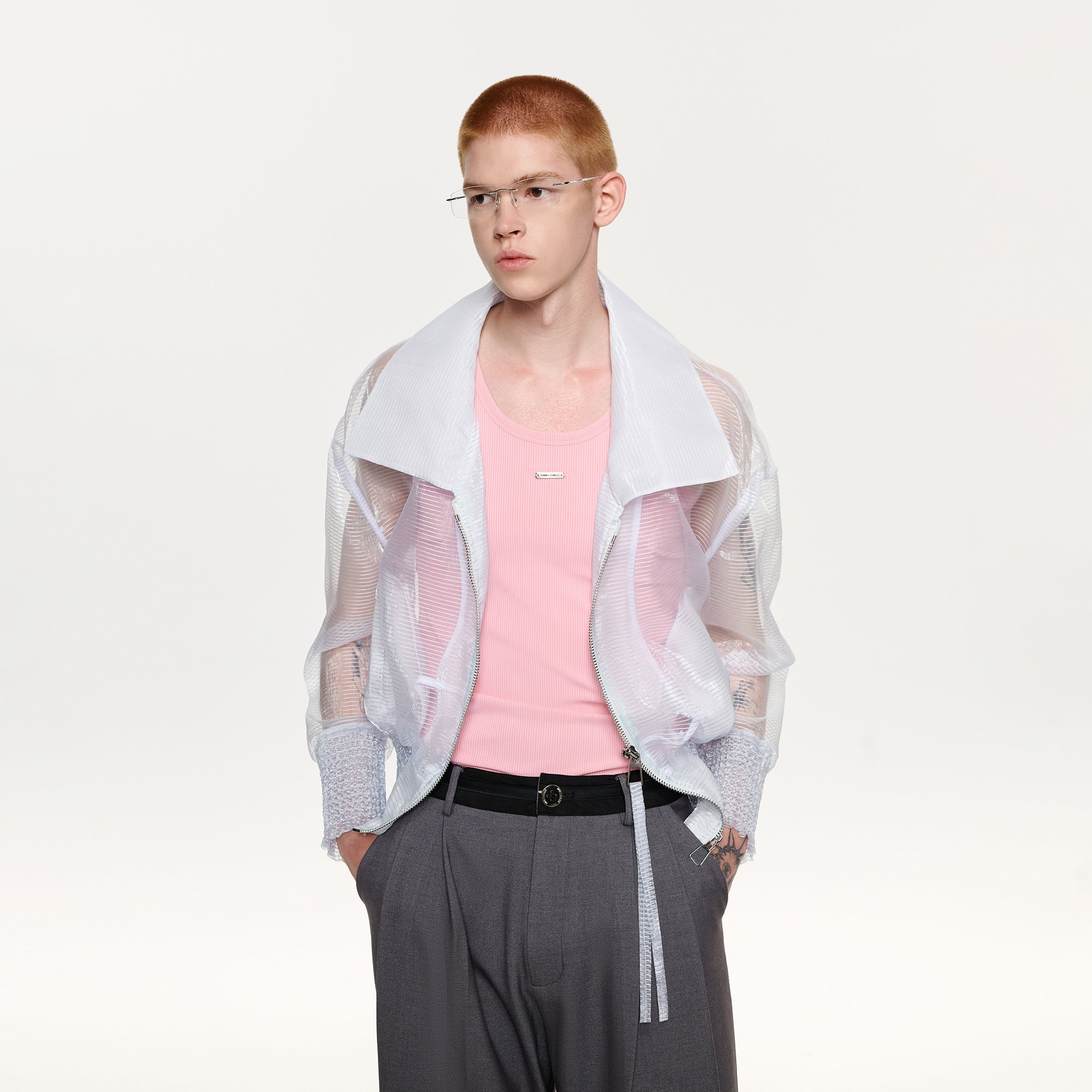 TIWILLTANG Sheer Zip-Up Cropped Jacket-Jacket-S-White-Free Shipping Leatheretro
