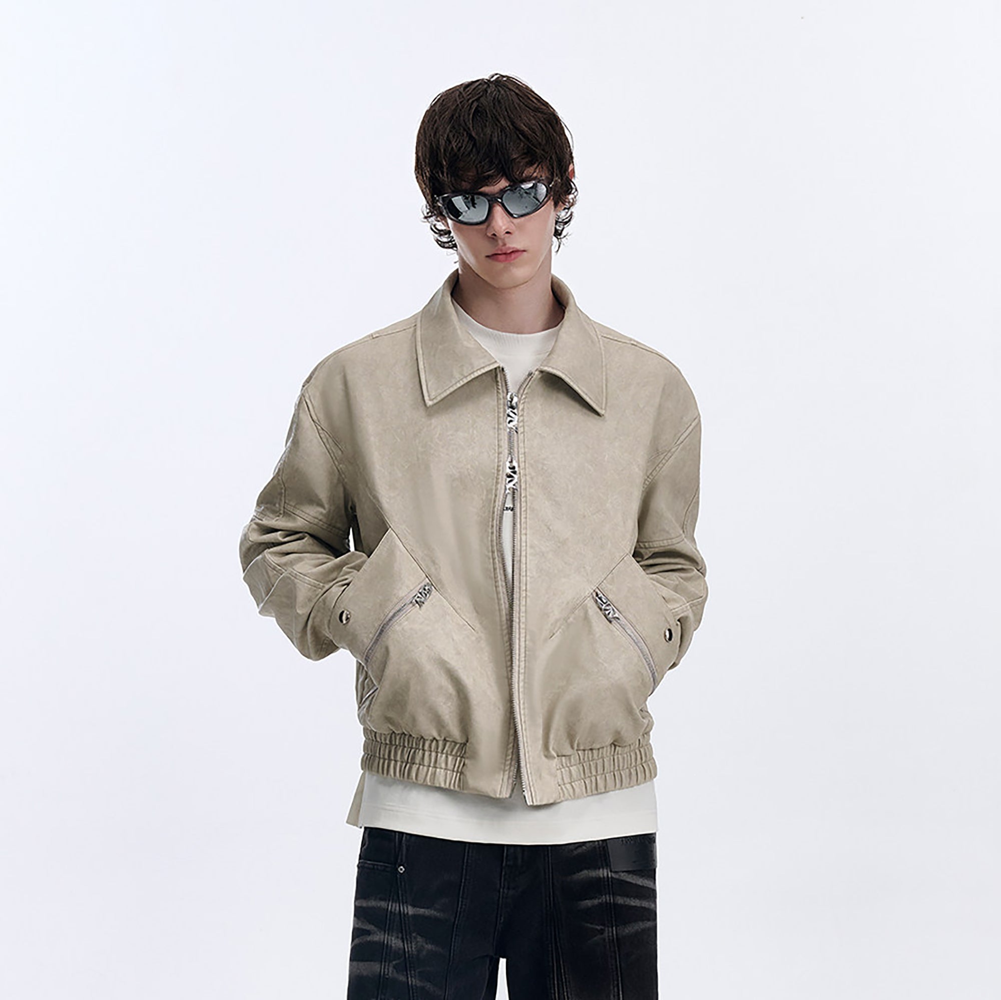 TIWILLTANG Essential Paneled Dual-Zip Jacket-Jacket-S-Khaki-Free Shipping Leatheretro