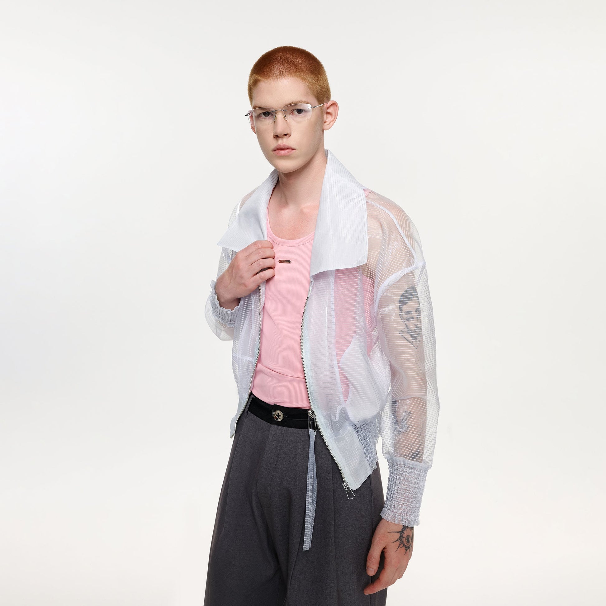 TIWILLTANG Sheer Zip-Up Cropped Jacket-Jacket-S-Blue-Free Shipping Leatheretro